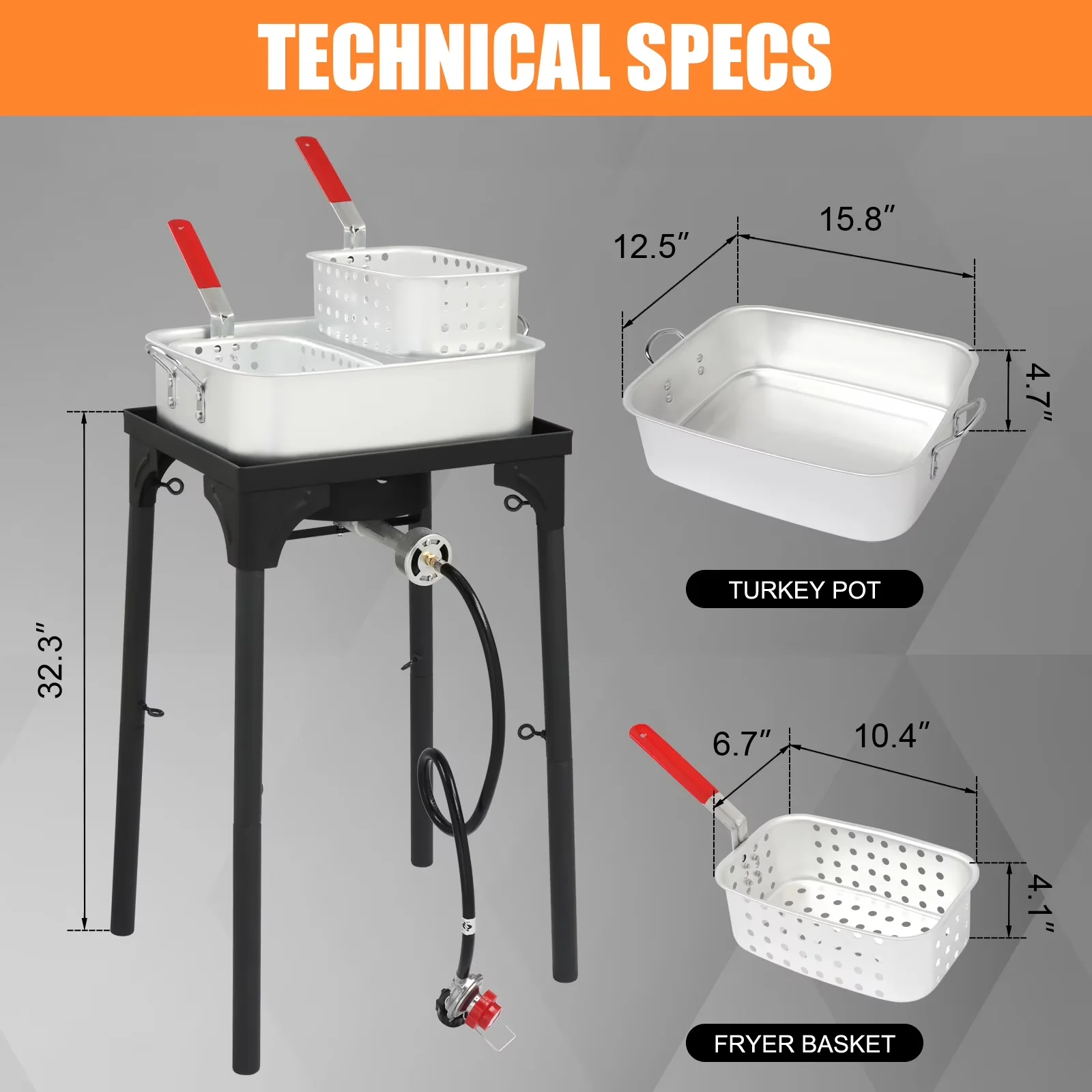 Outdoor Fryer Quality with Adjustable Regulator, 18 Qt. Propane Deep - Silver Aluminum, Aluminum Alloy, Steel Model 7E05D6