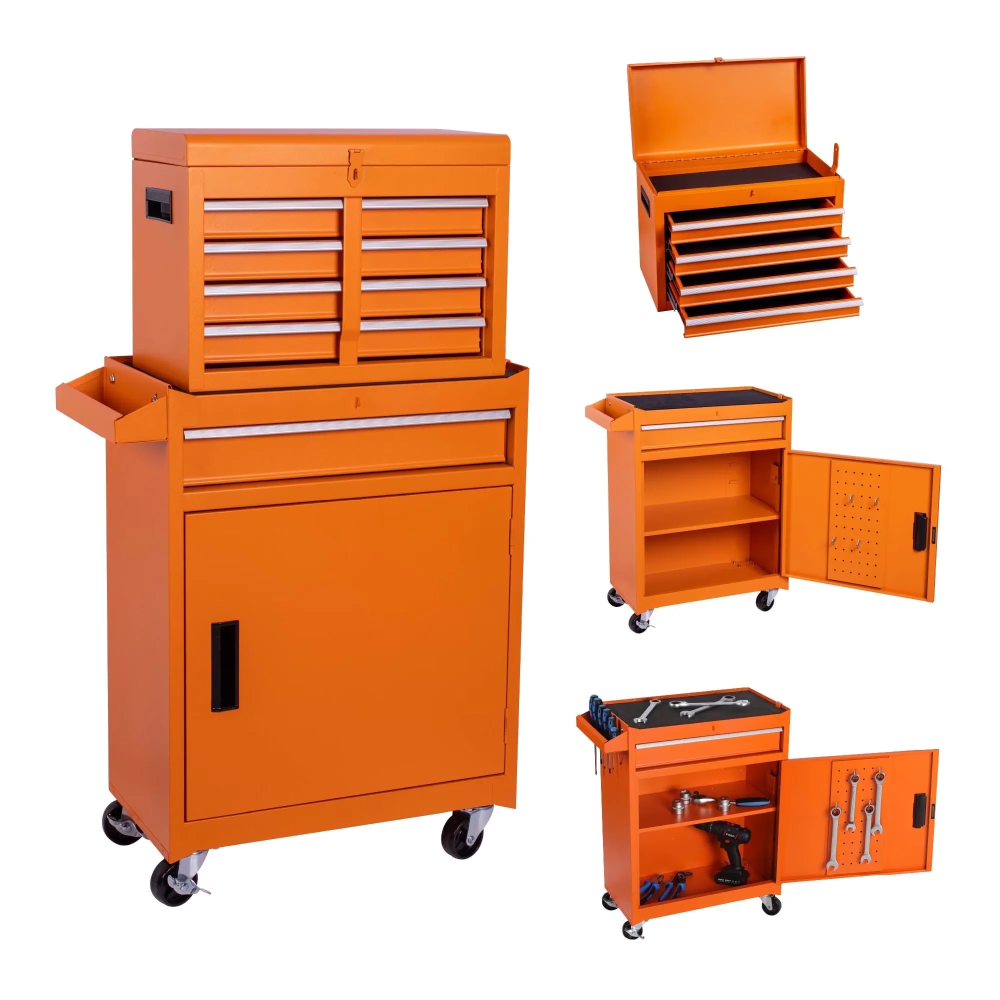 Professional Toolstorage with Lockable, Rolling Tool Box, 5 Sliding Drawers - Steel Orange for Garage Model E9119F