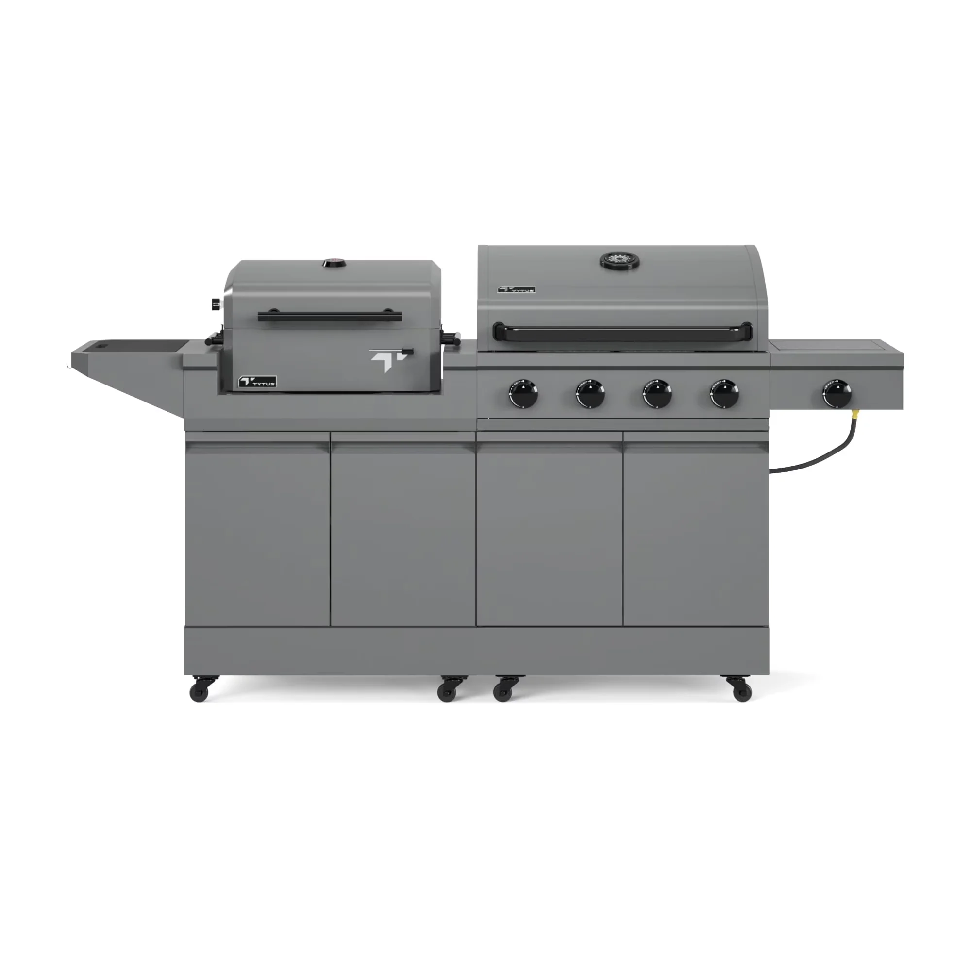 Innovative Combo Grill with Adjustable Air Vents, Warming Rack, Tool Holder - Powder Coated Steel Gray Model 5DD2C0