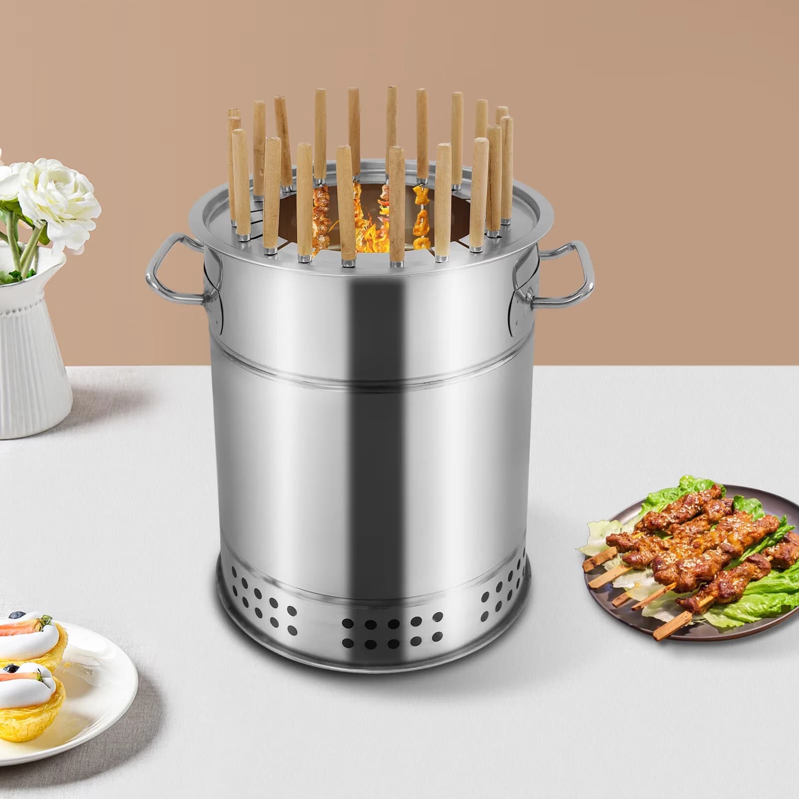 Innovative Charcoal Grill with Portable, 20-Skewer Capacity Mini BBQ, Smokeless - Non-Magnetic Stainless Steel, Iron Silver for... Model 7519E5