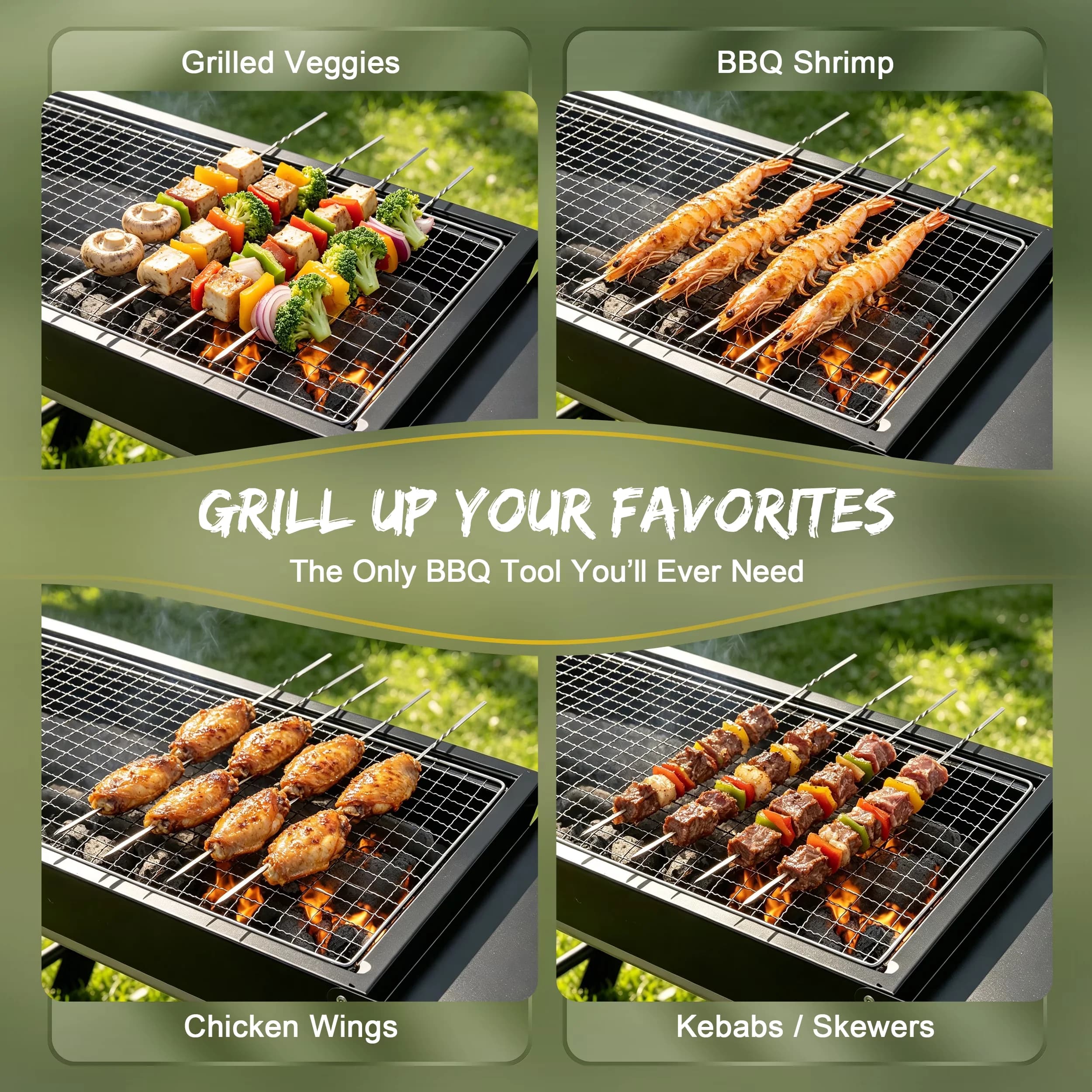 Charcoal Grill Modern with Foldable BBQ, 【INTEGRATED EXTENDABLE SIDE SHELVES】 - Iron for Outdoor, Camping Model 730542