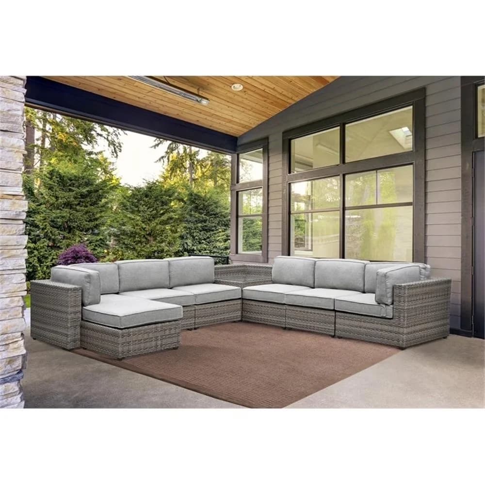 Compact Outdoor Sofas Sectional with Storage, Weather-Resistant, Uv Resistant - Gray Wicker / Rattan Model A80AB3