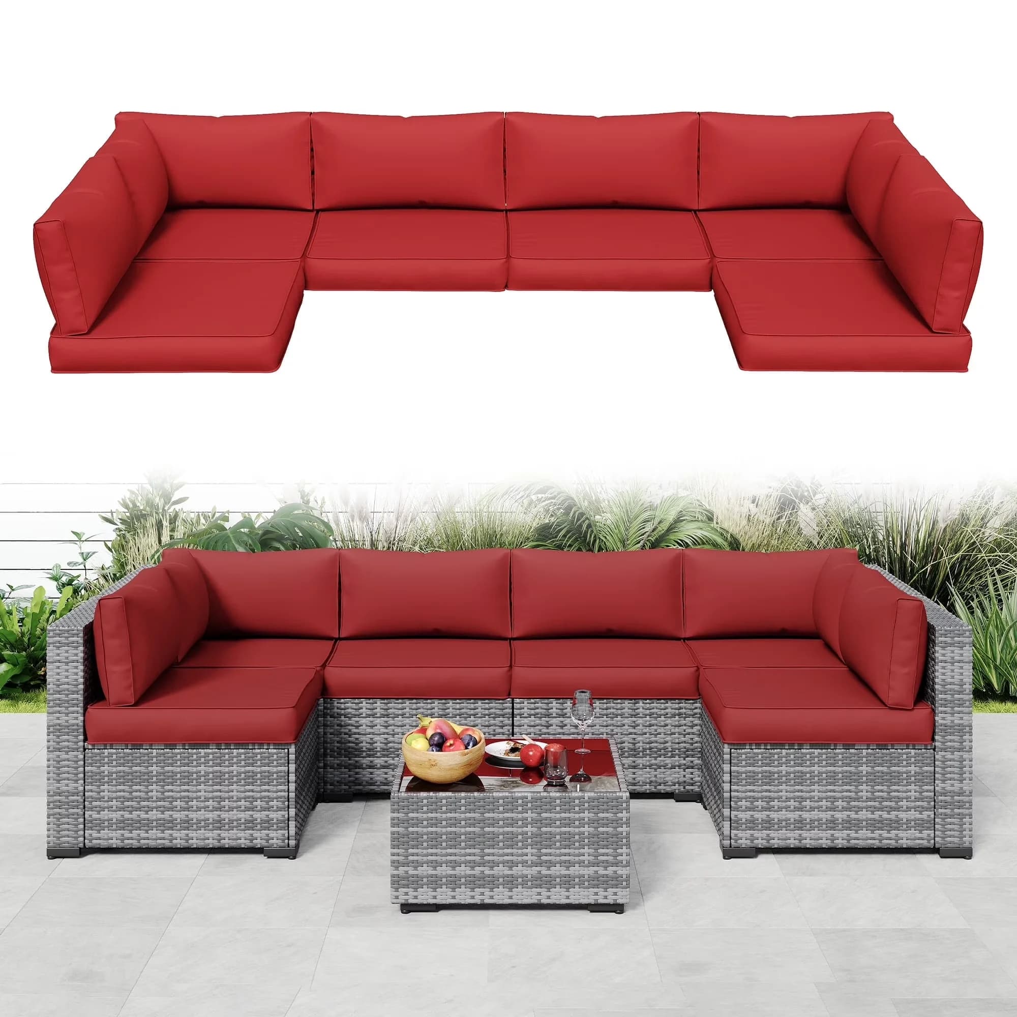 Outdoor Sofas Sectional Durable with Waterproof, Cushions - Red for Patio, Outdoor Model F135B3