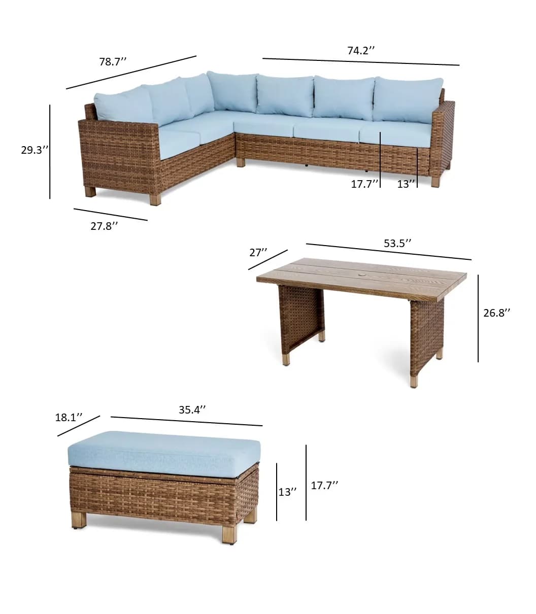 Compact Patio Chair with Rust Resistant, Storage, Blue Cushions - Blue Steel Model CAE3EC