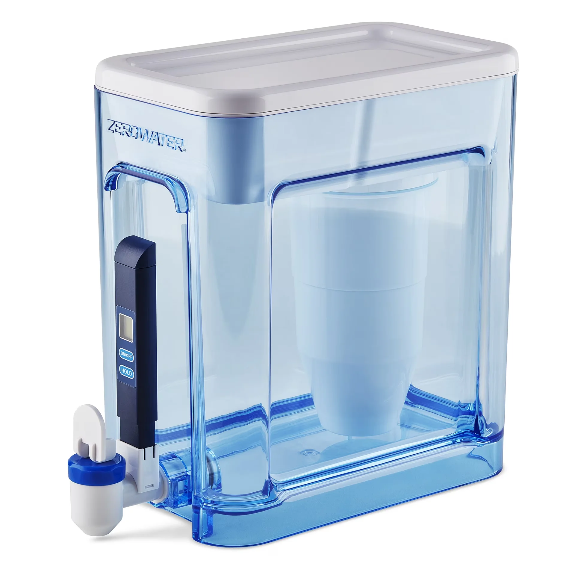 Water Filtration Essential with Automatic Shut Off, 22 Cup Ready-Read 5-Stage Dispenser - Blue Plastic Model E0130A