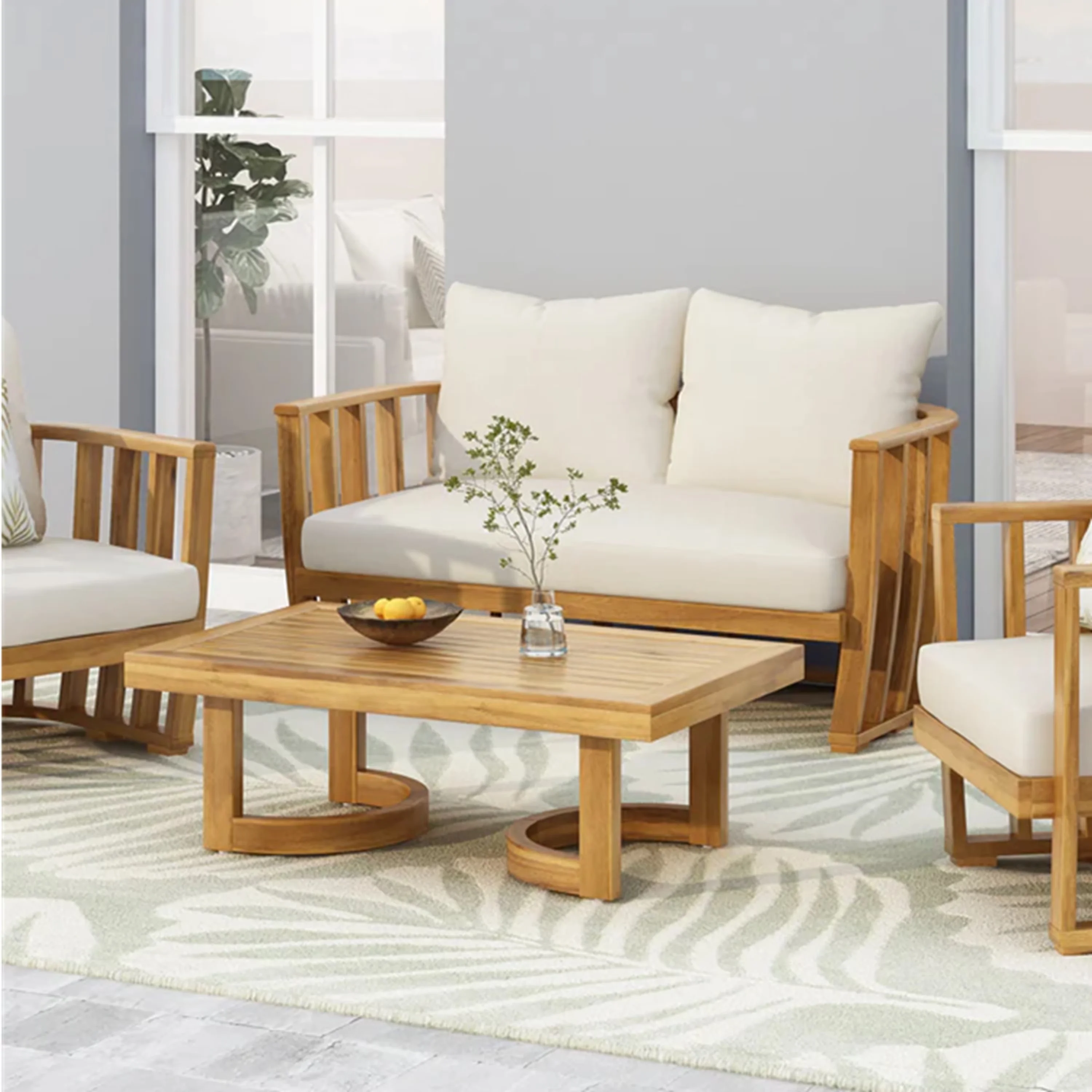 Efficient Patio Conversation Set with Weatherproof, Beige+Brown - Acacia Wood Brown Model BC83C0