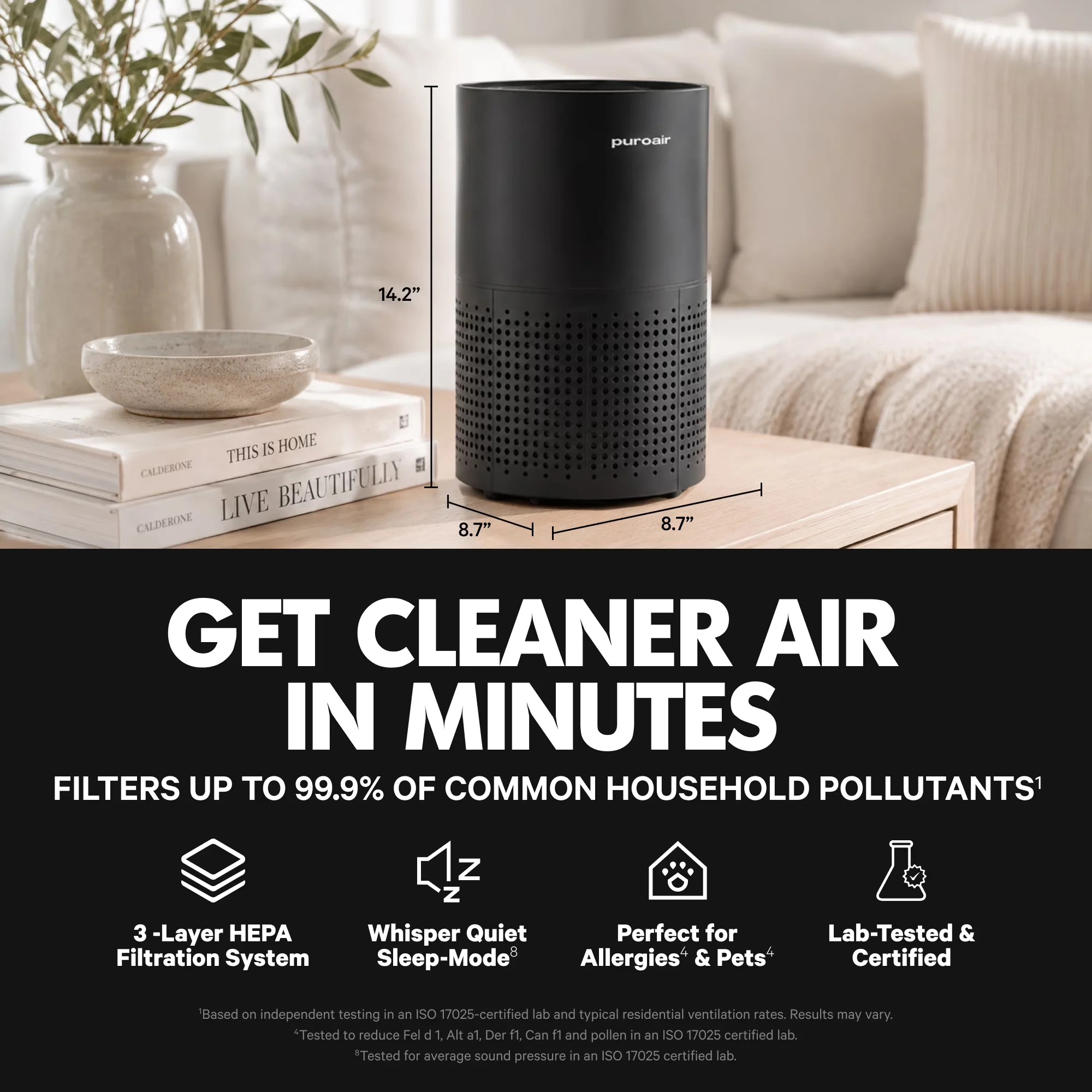 Reliable Air Purifier with Automatic Shut-Off, Variable Speed for Home, Large - Model 4D3AE2