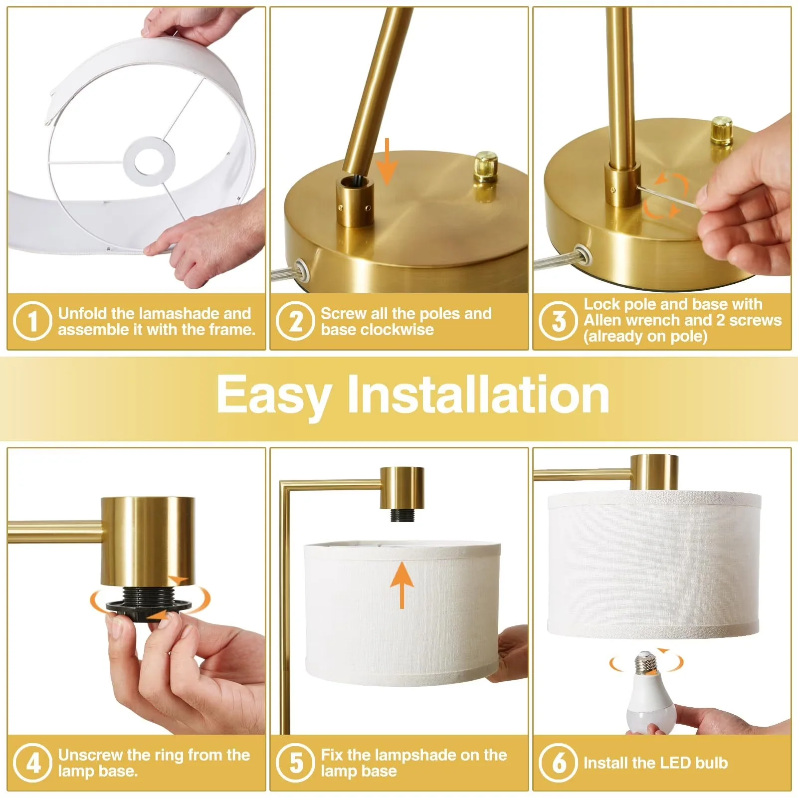 Innovative Table Lamp with LED, Mid-Century, Dimmable - Linen, Metal Gold Model 19E49C