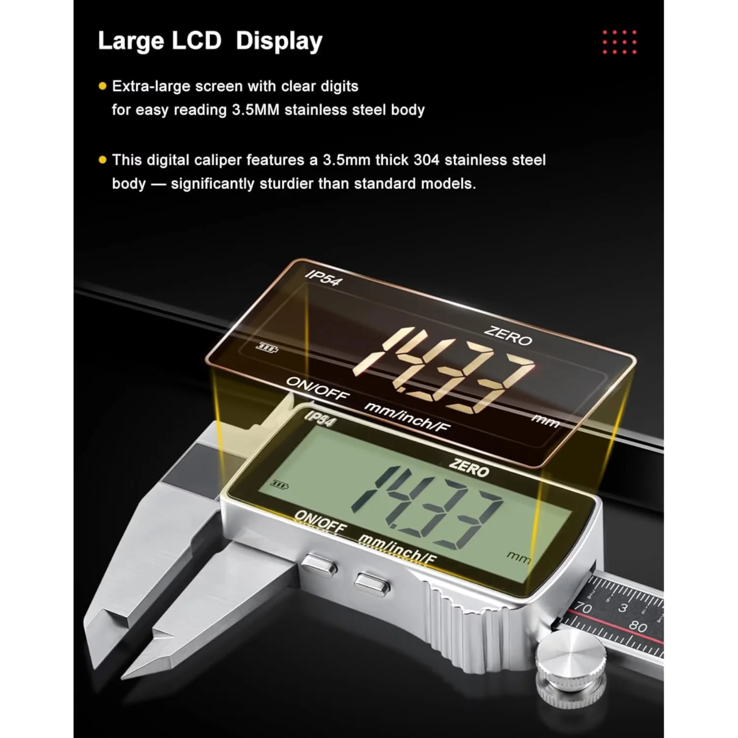 Measuring Layout Modern with Digital Caliper, 6" Calipers-Auto Off - Black, Silver Iron, Metal Model 2F0235