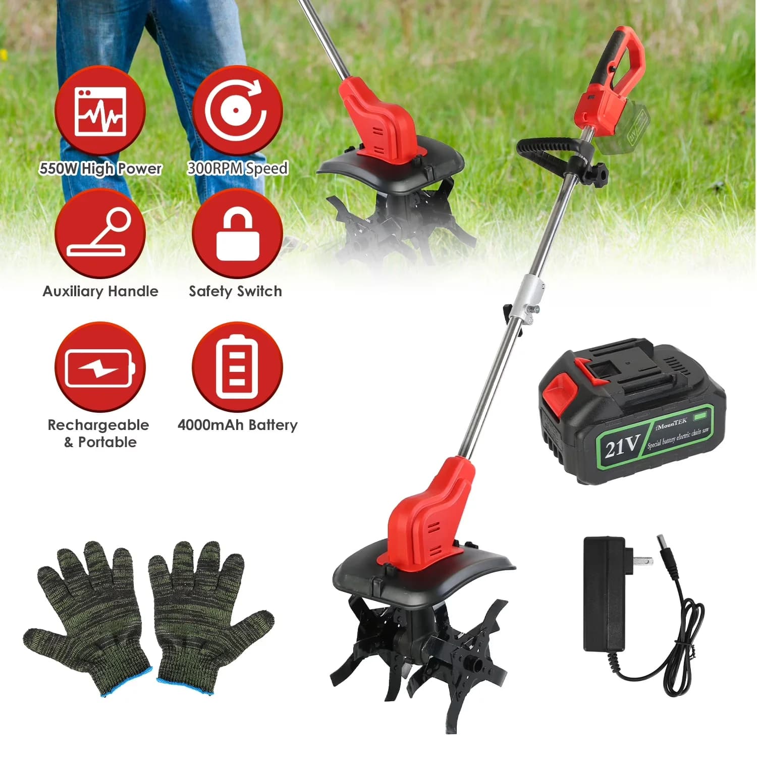 Modern Trillers Cultivator with Battery, 550W, 21V - Easy to Use Model 243CBD