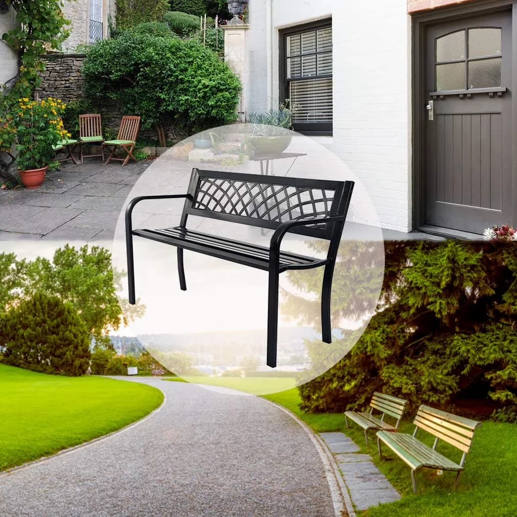 Durable Patio Chair with Rust Resistant, Outdoor Durable Steel Garden Bench - Black Model 0B34AE