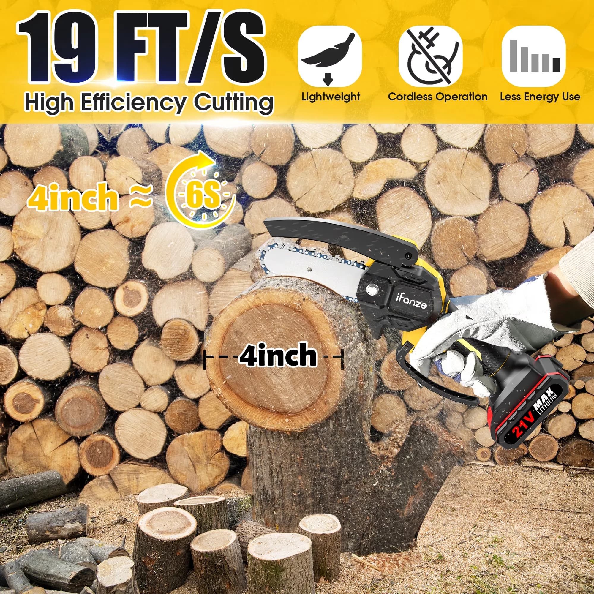 Chainsaw Essential with Battery, Anti-Vibration, 2 Battery - Yellow 4 inch Model 87DCD8
