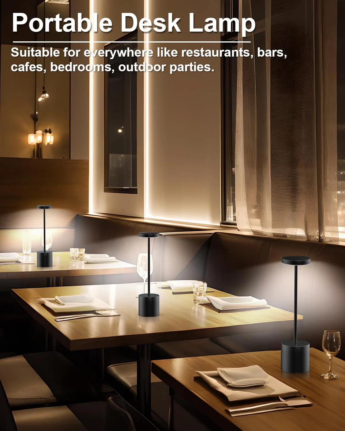 Table Lamp Efficient with LED, Battery, Motion Sensing - Black Metal for Patio, Outdoor Model 9068C0