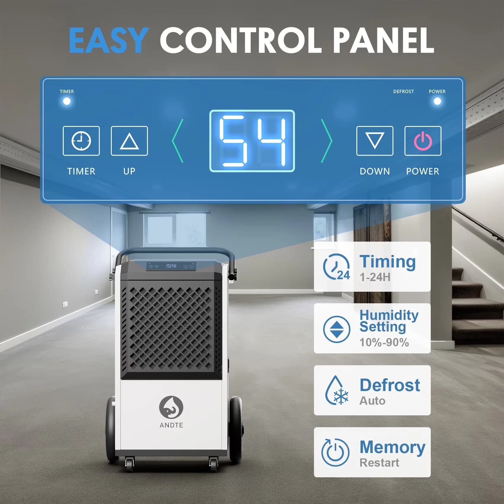 Dehumidifier Essential with Adjustable Humidistat, Automatic Defrost Control, 250 Pints Commercial - White Model C40BB3