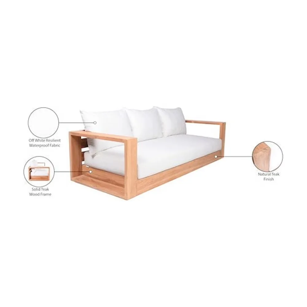 Classic Outdoor Sofas Sectional with Water-Resistant, Solid Teak Wood Frame - White Fabric Model 12C890