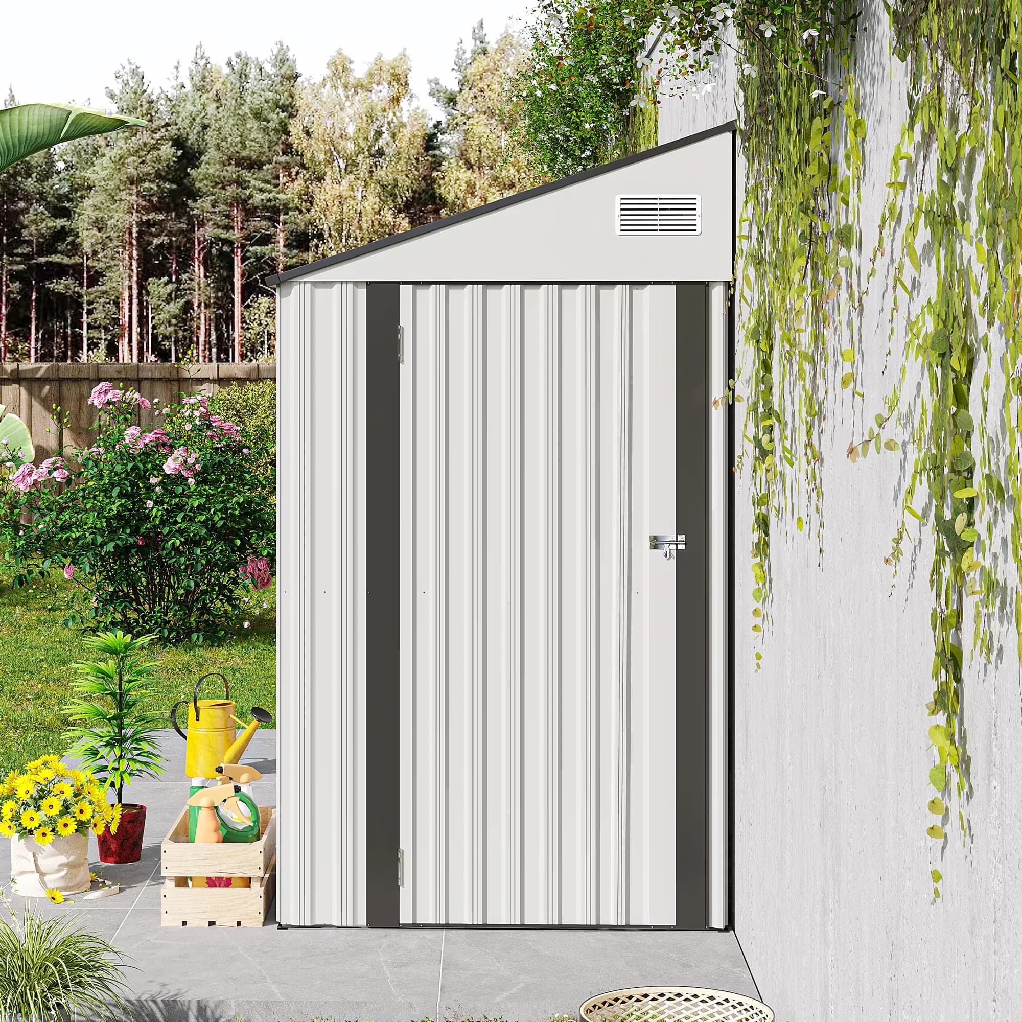 Quality Shed with Lockable Door, Rot Resistant - White Steel for Patio Model 49CEEB