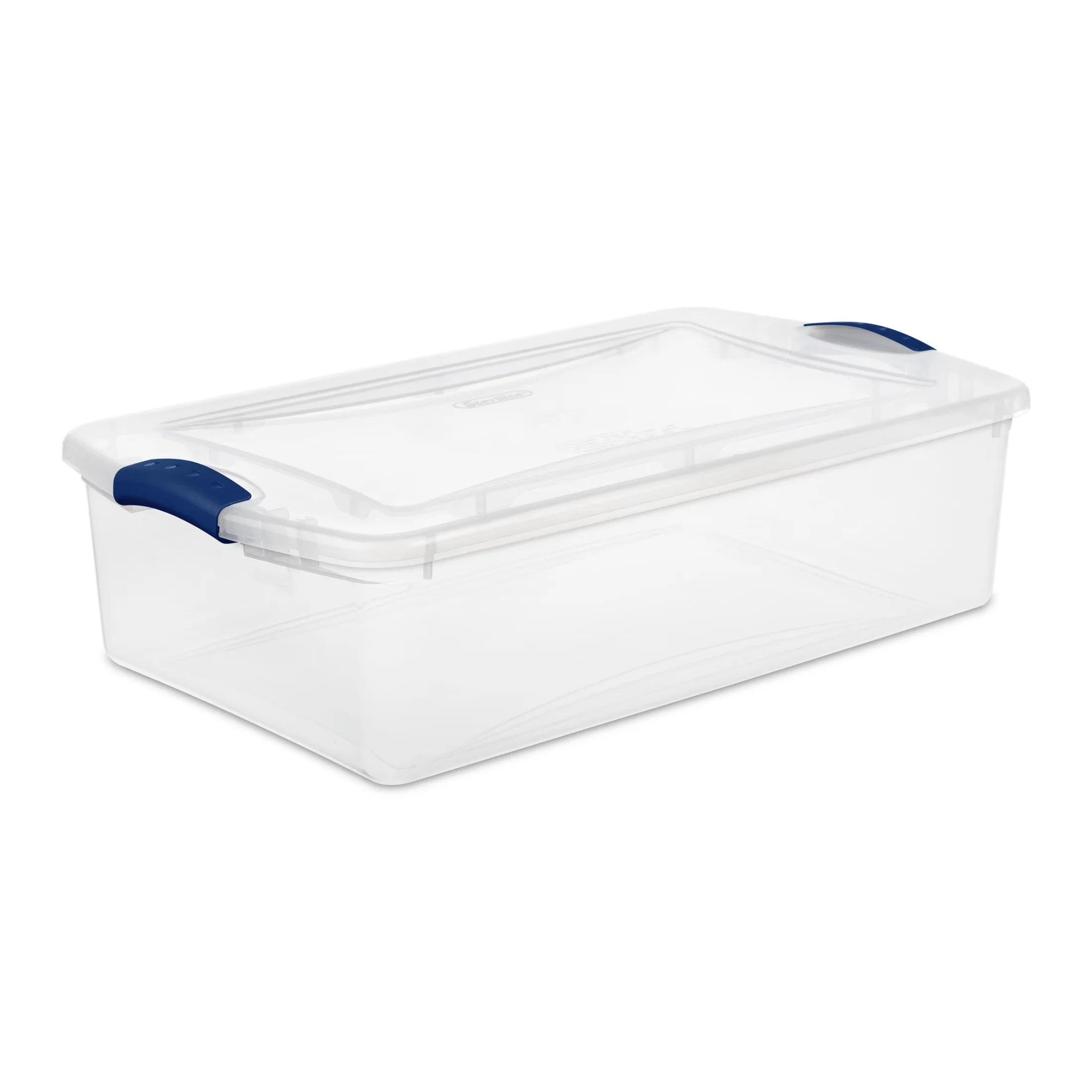 Garage Storage Supply Durable with Stackable, Carrying Handles, Latch Lid - Plastic Blue Model 28DF11