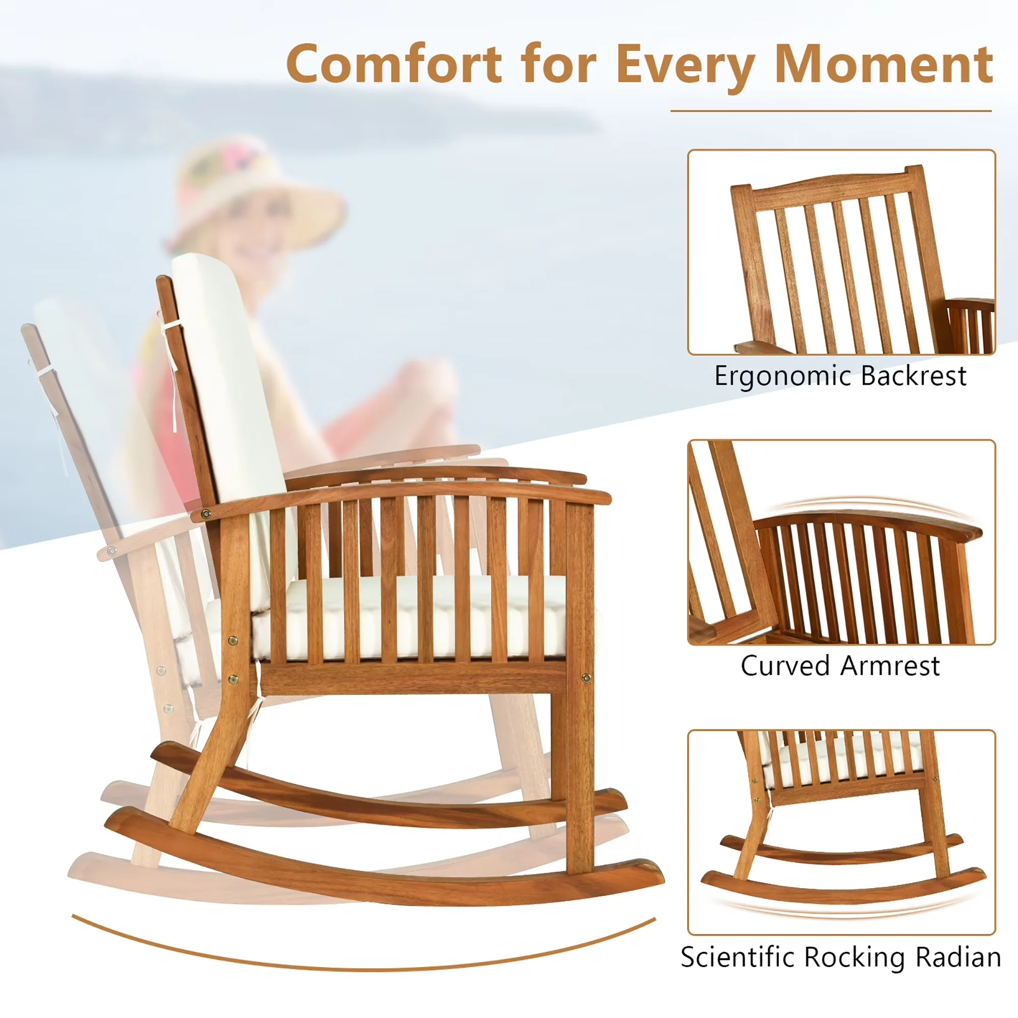 Classic Patio Chair with Adjustable Height - Brown Wood Wooden - Low Maintenance Model 05545C