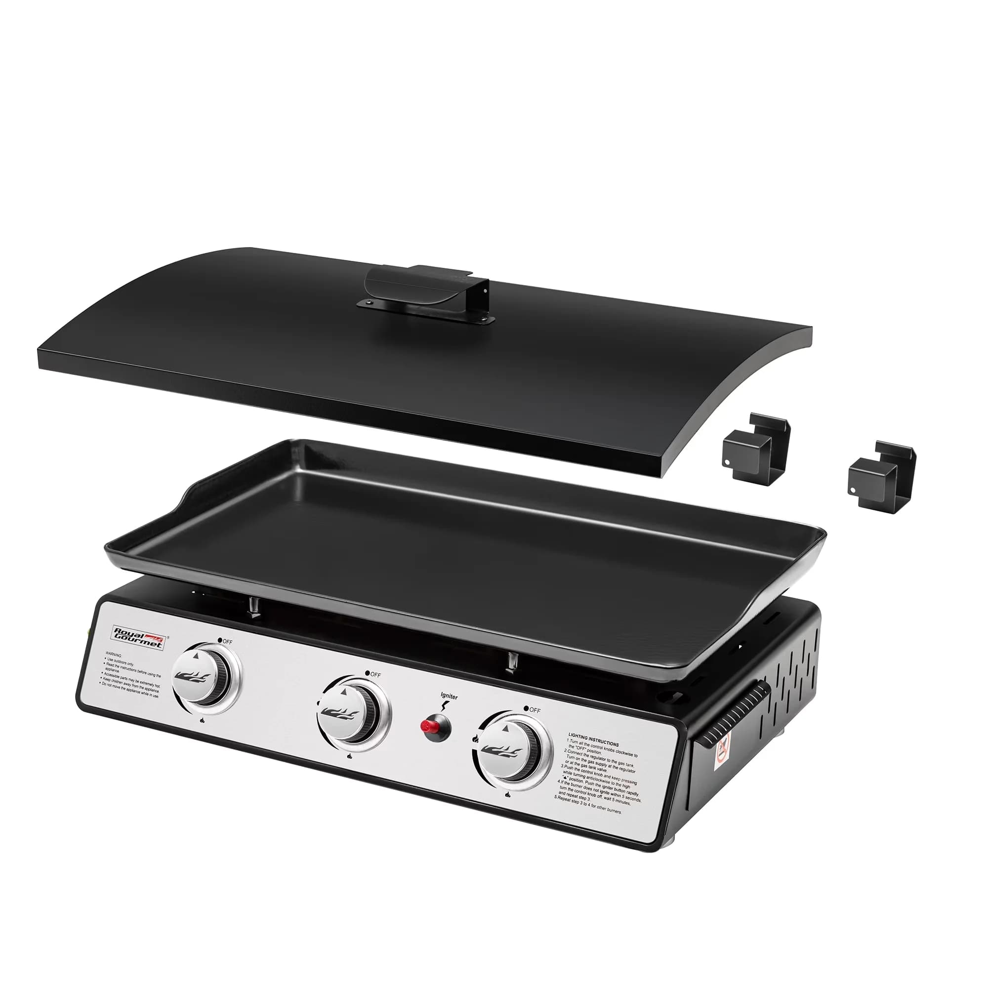 Efficient Flat Top Grill with Portable, Hard Cover, 24" 3-Burner Portable Gas Griddle - Porcelain-Enameled (Griddle Flat Top); Power... Model 1EC7E0
