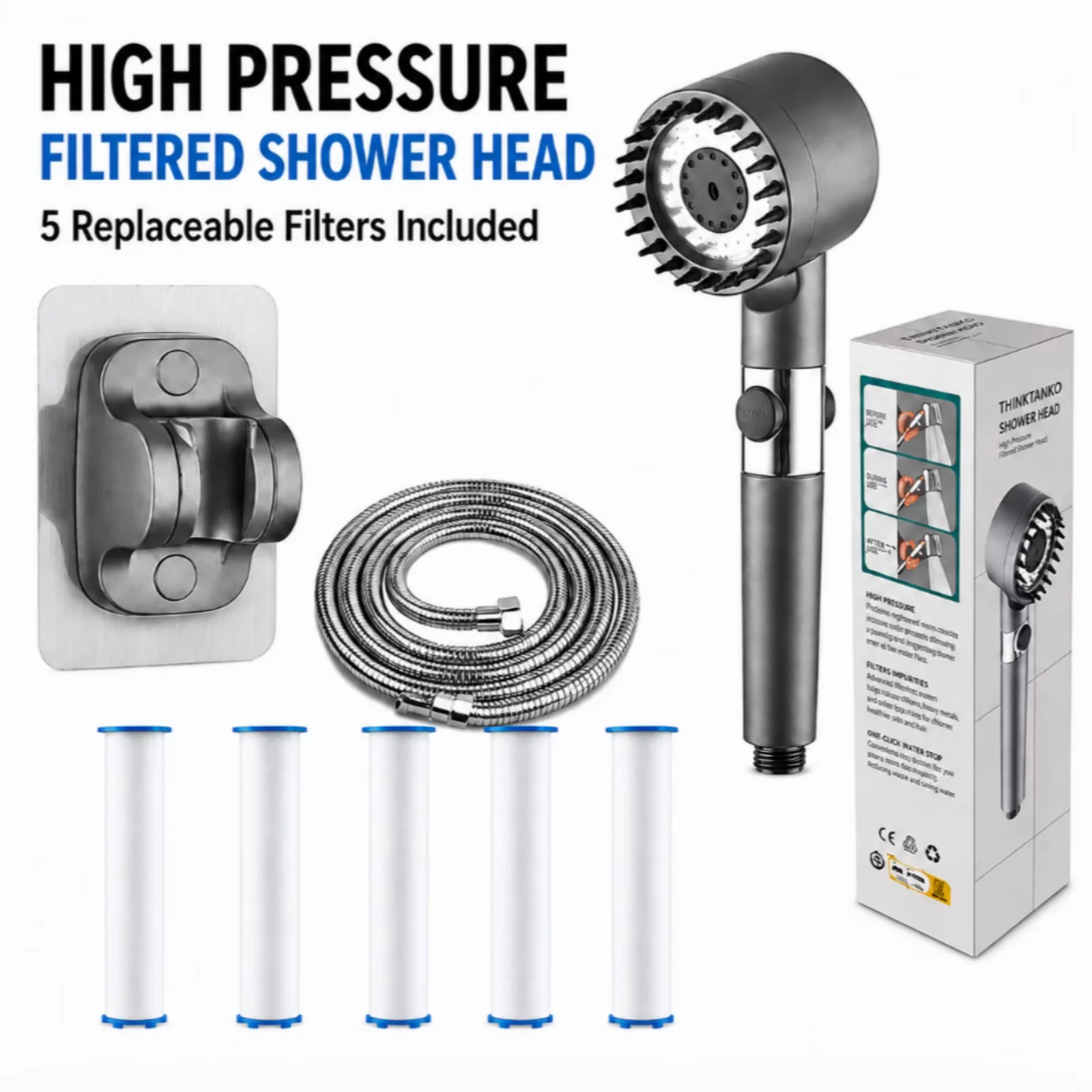 Shower Head Sleek with Easy To Install, Easy To Clean, Filtered - Pp Gray Model 4F8695