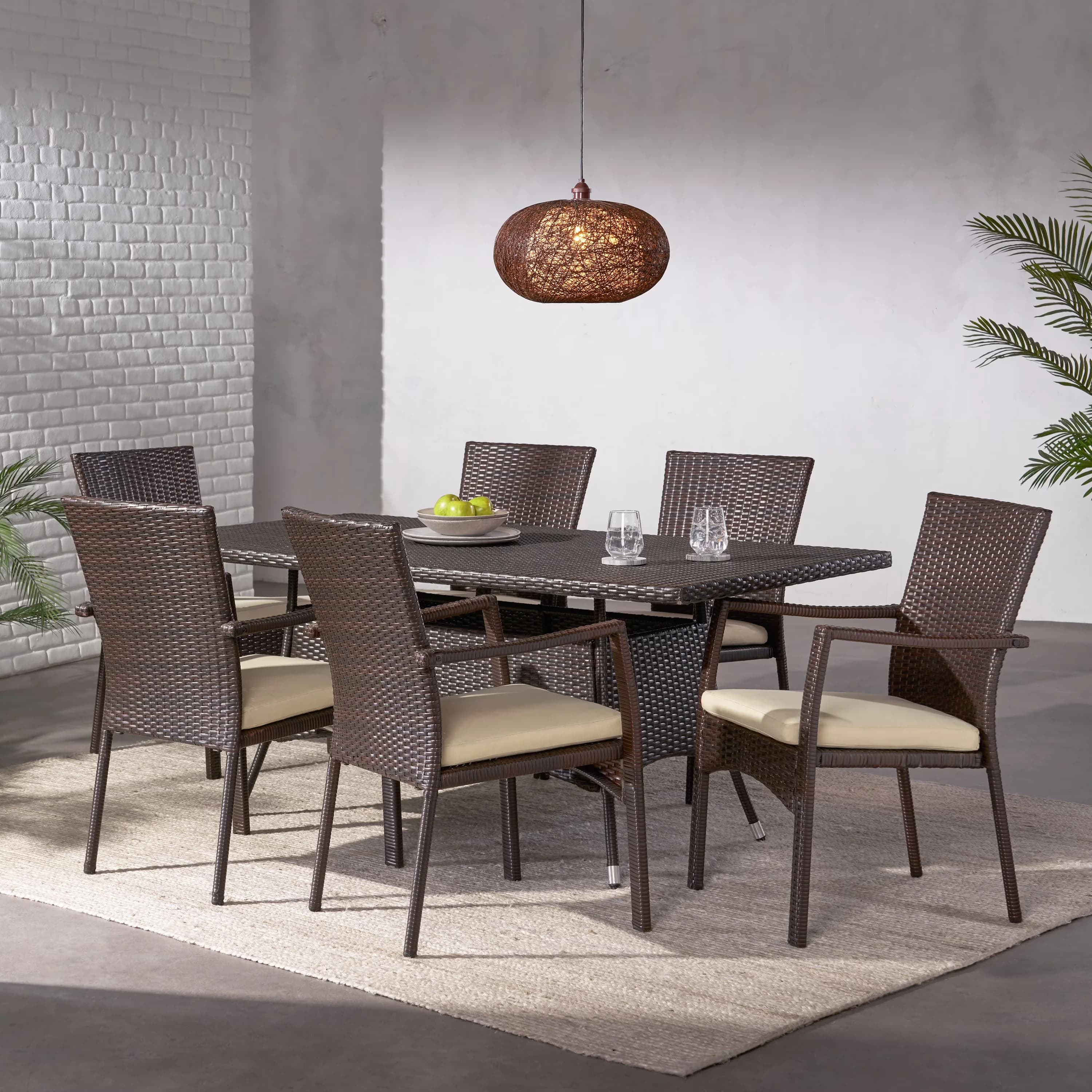 Efficient Patio Dining Set with Folding, Seat Width: 18.50 inches, color: Multibrown - Brown Wicker Model EEEF60