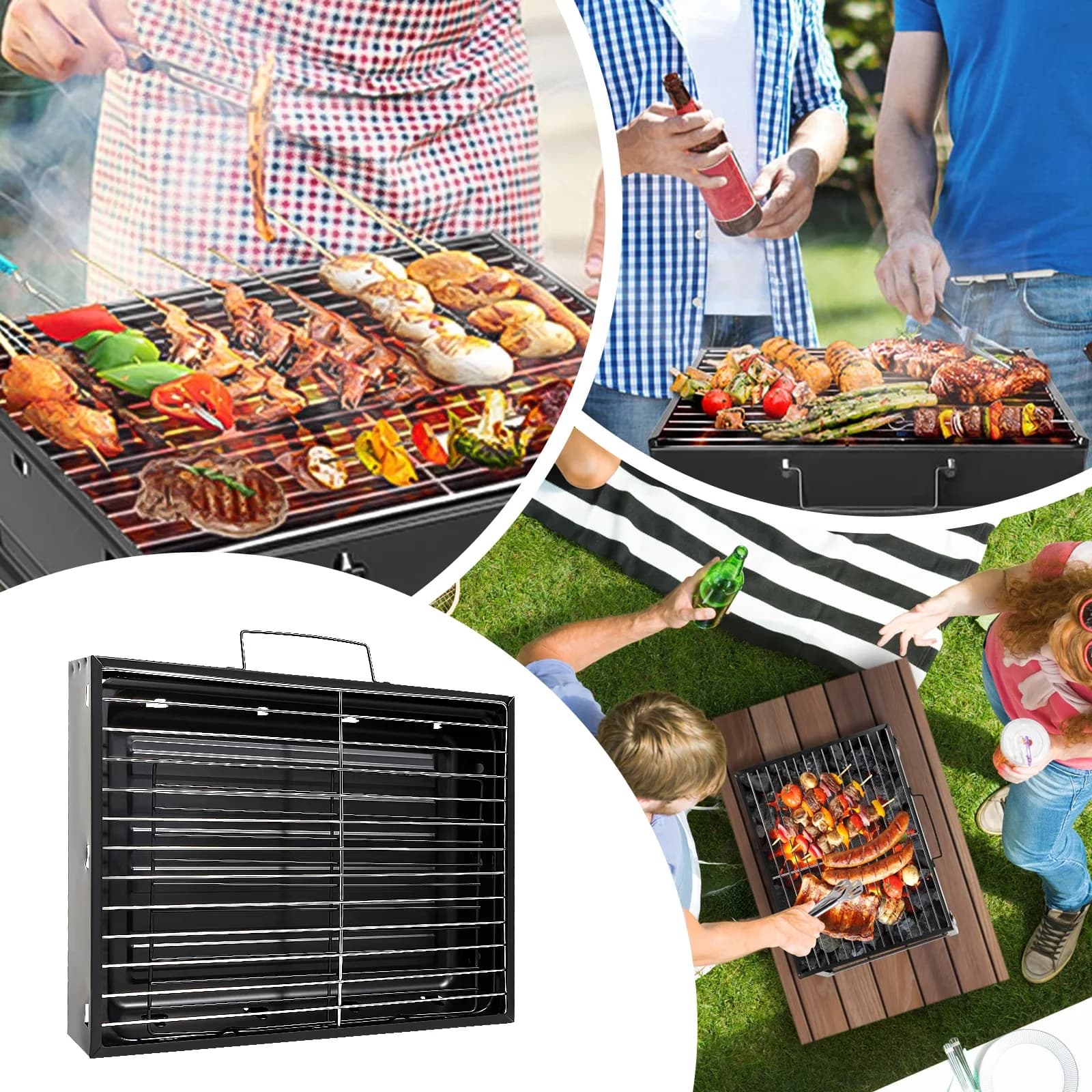 Innovative Charcoal Grill with Portable, Tools, Folding Stainless Steel BBQ - Stainless Steel Black for Outdoor, Camping Model 2AB614