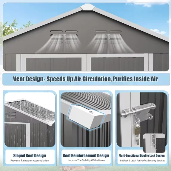 Modern Shed with Rust Resistant, Lockable Door, 6' x 4' Outdoor Storage - Gray Metal for Patio Model BC525A