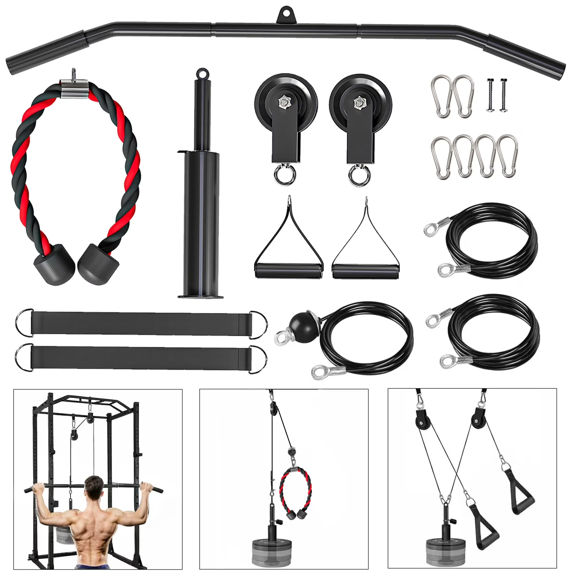Classic Home Gym Accessory with Heavy Duty, Cable Pulley System - Red Steel, Nylon Model AD2EF0