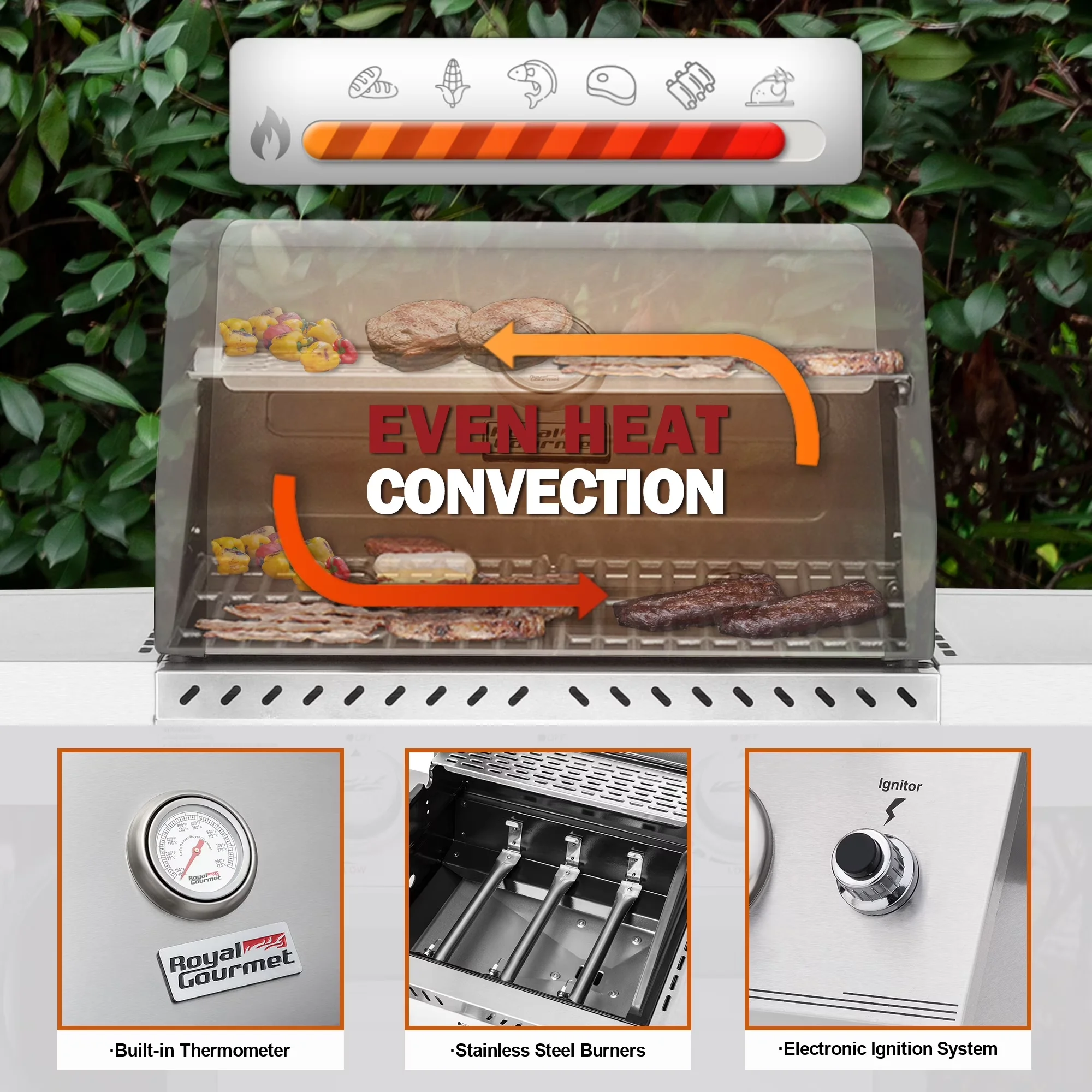 Essential Gas Grill with Warming Rack, 3-Burner Propane - Silver Stainless Steel Model 8105E1