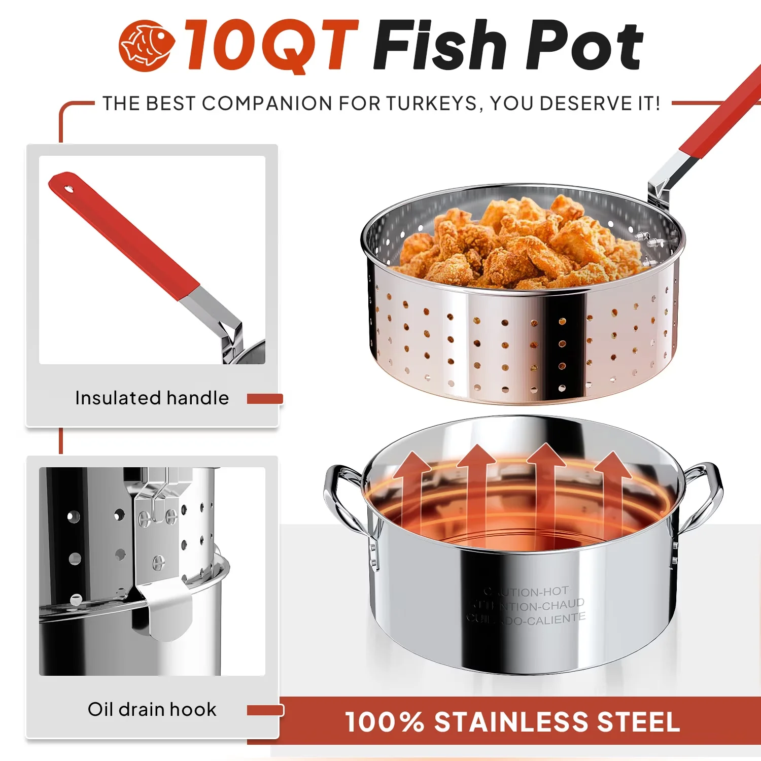 Outdoor Fryer Compact with 55000 BTU, Crawfish Boiler, Fish - Stainless Steel Silver Model 843CC7