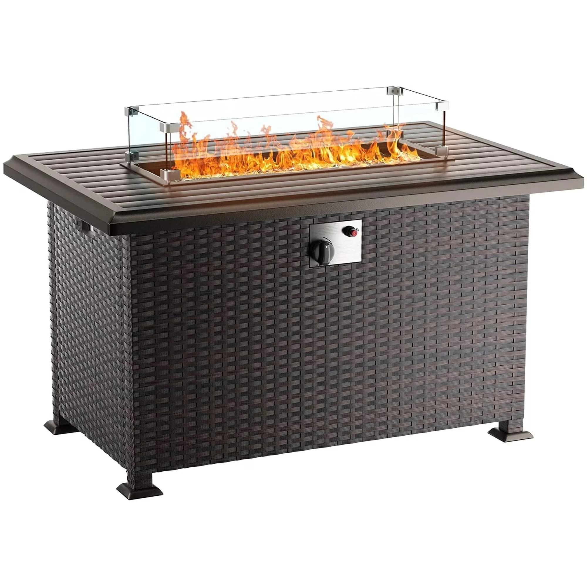 Essential Outdoor Heating with 55000 BTU, Adjustable Flame, Windshield & Weather Cover - Rattan, Aluminium, Metal Brown for Patio, Garden Model 8249D8