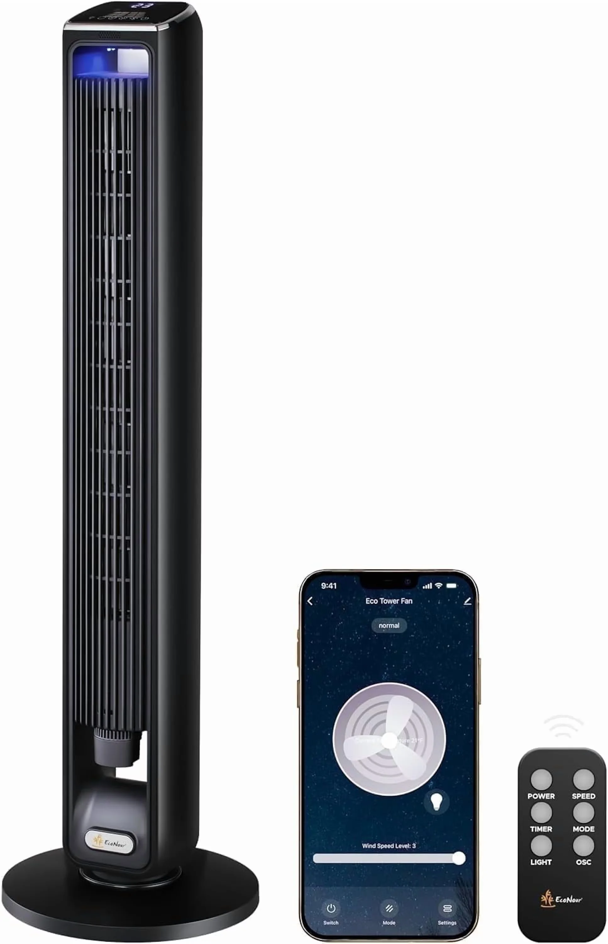 Fans In Cooling Classic with Timer, Led Display, 42-Inch Smart Oscillating Tower Fan - Plastic Black Model 57E3D4