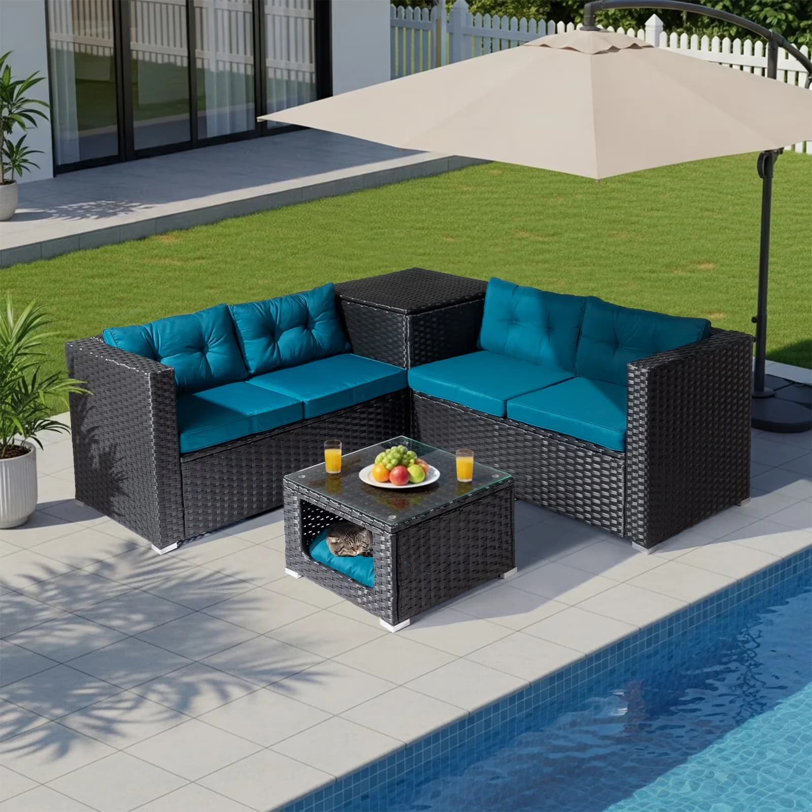 Essential Outdoor Sofas Sectional with Contemporary, Weather-Resistant - Green Wicker / Rattan Model 9FB7F0