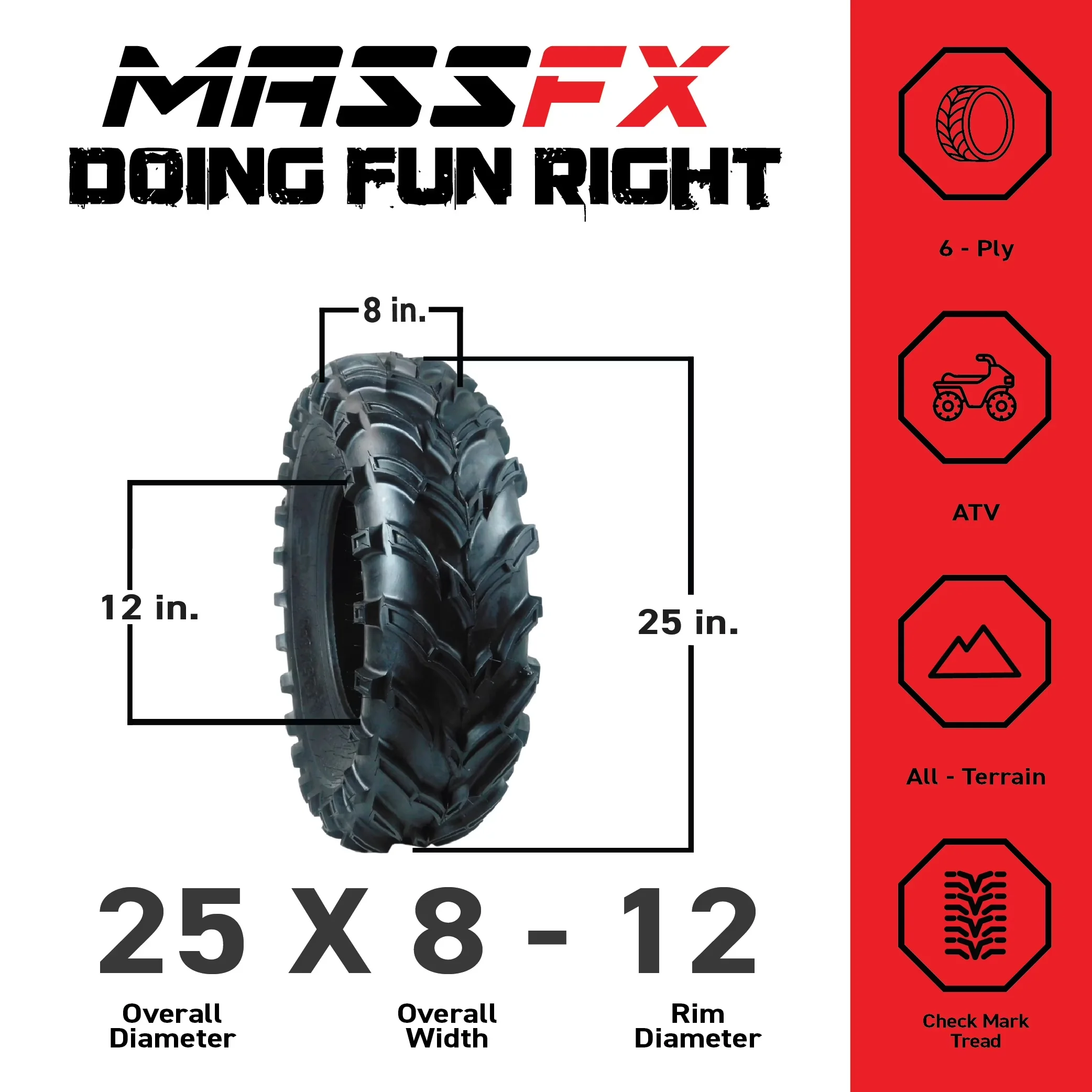 Durable Atv Tire - 25x8-12 - Universal Fit Model 84F596