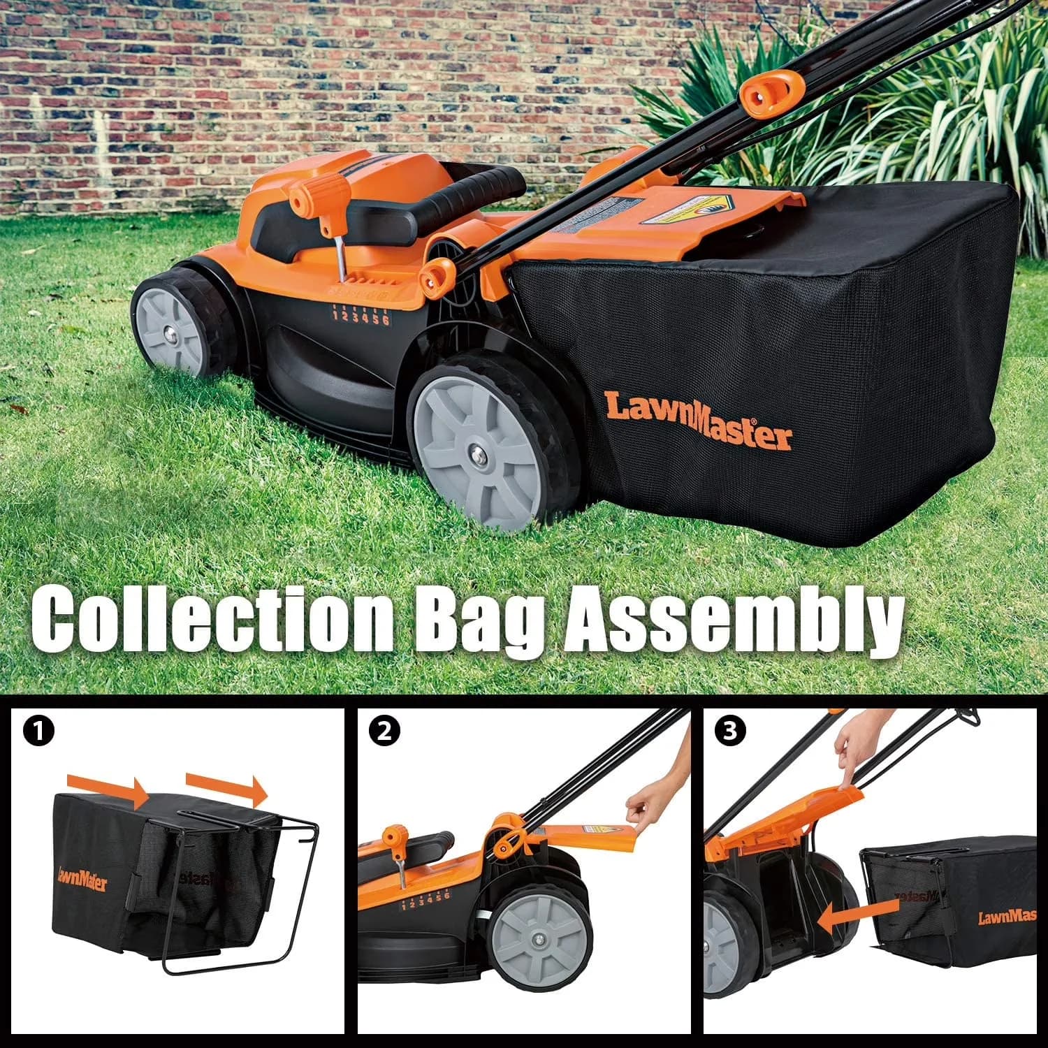 Quality Push Mower with Rust Resistant, Adjustable Handle Bar, Electric Corded Lawn 14-Inch 10AMP - Model 3F701B