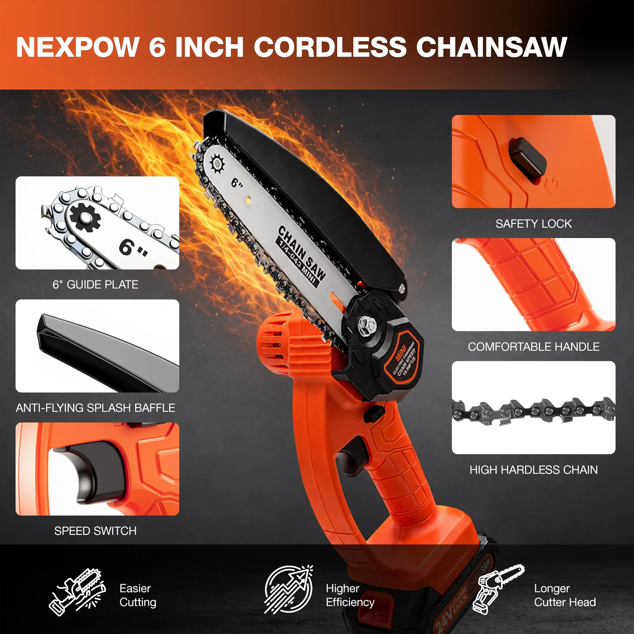 Chainsaw Reliable with Battery, 24V, Chain Catcher - Black for Daily Use Model B9967C