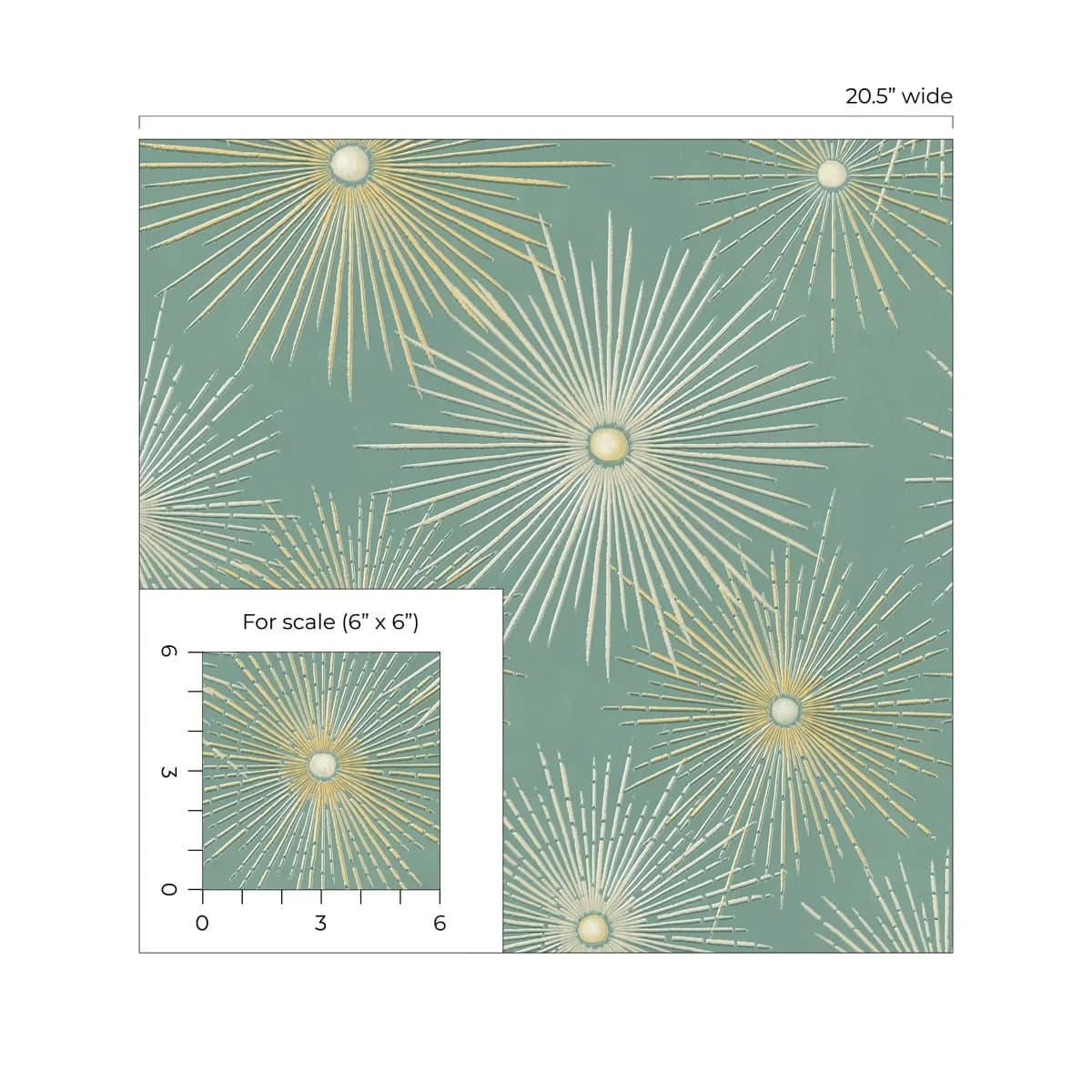 Durable Wallpaper with Removable - Self-Adhesive Vinyl Teal & Metallic Gold Model 2213B7