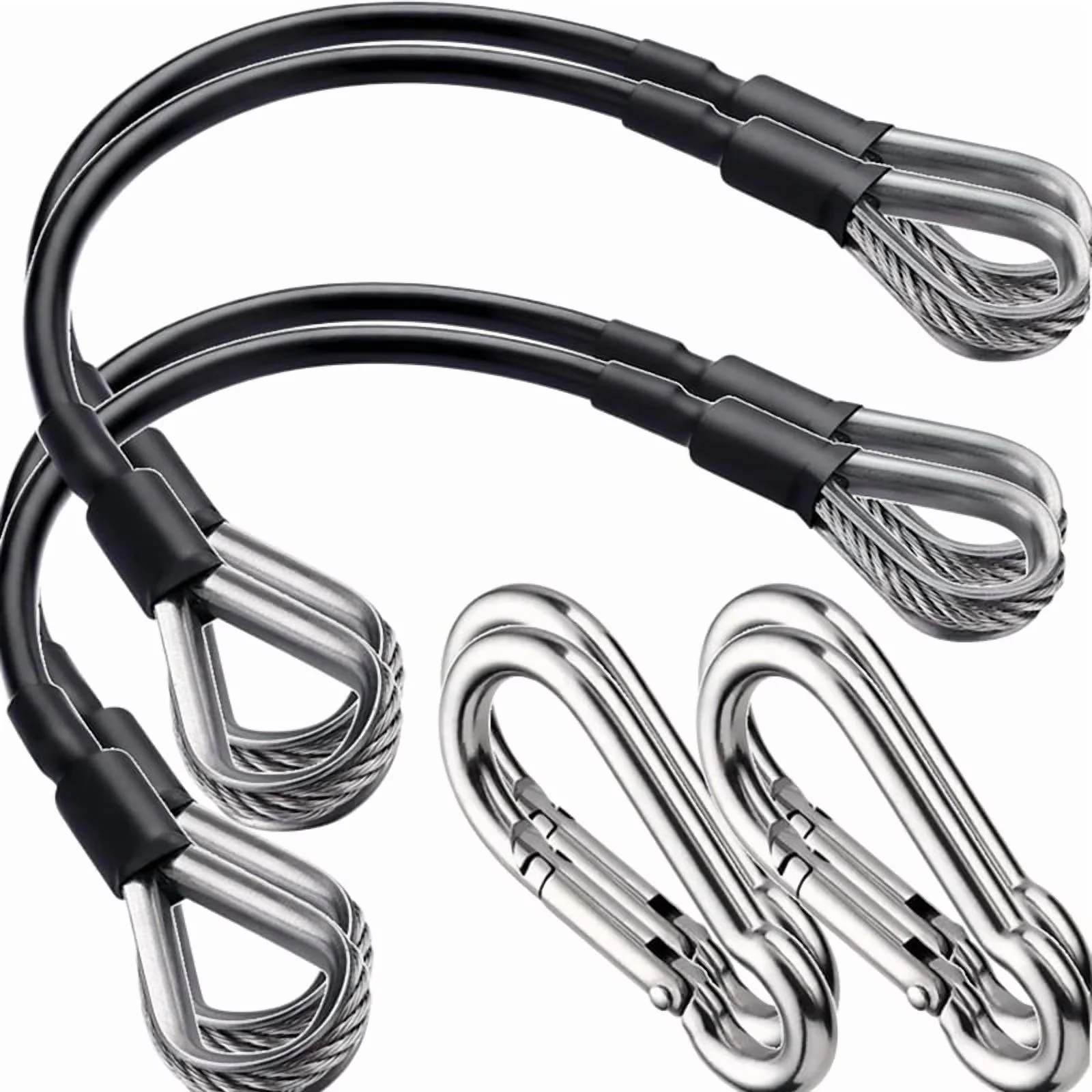 Durable Home Gym Accessory with Heavy Duty, 4 Pcs Cable Extension-As Shown - Stainless Steel+Rubber Model 2100EF