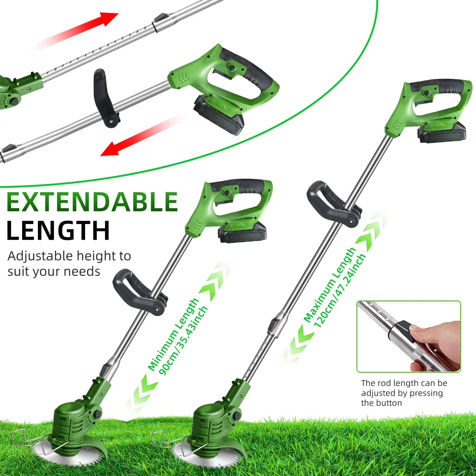 Stylish String Trimmer with Battery, Extendable, Cordless lawn mower - Green Model 404A41