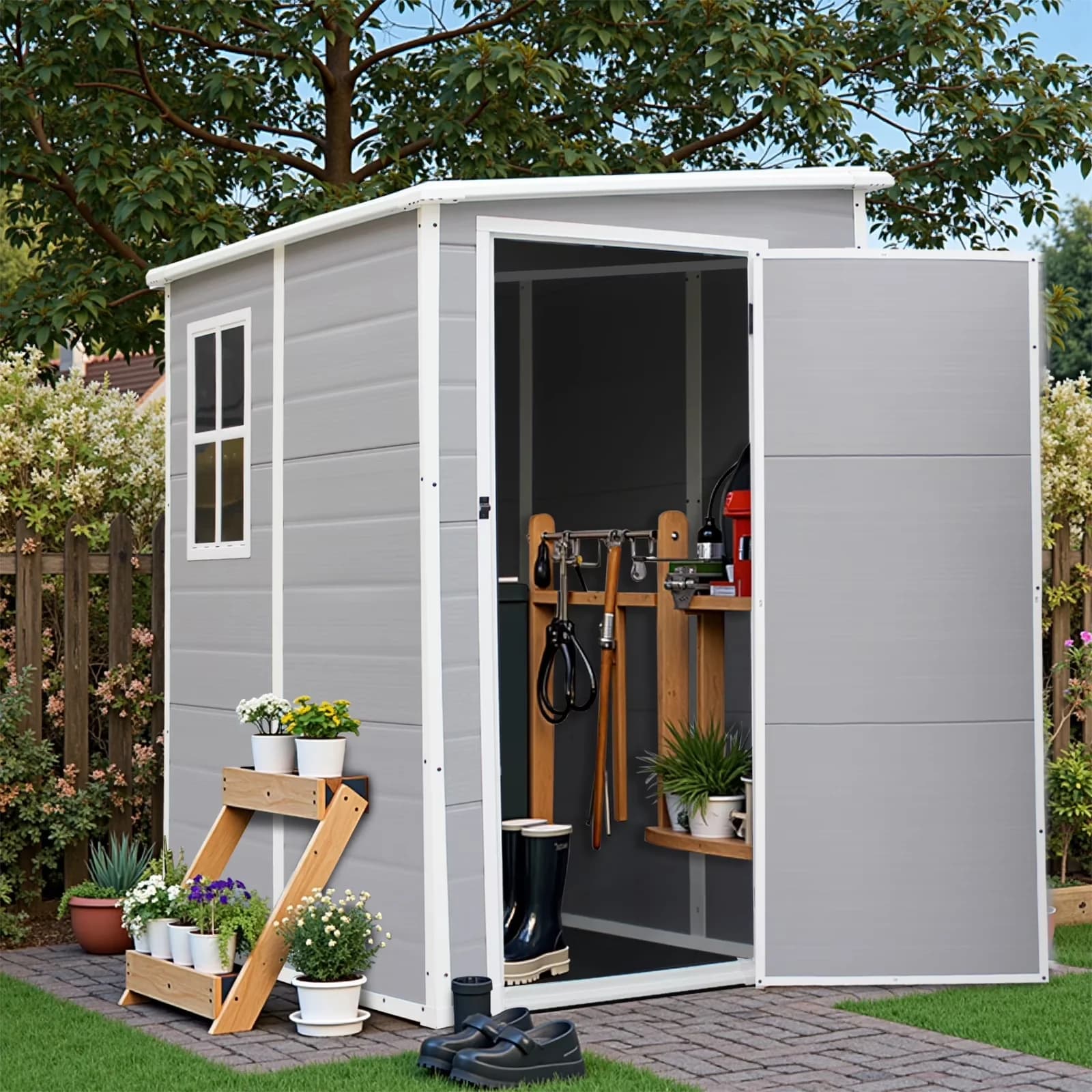 Modern Shed with Water-Resistant - Resin Gray Outdoor - Reliable Performance Model 60323F