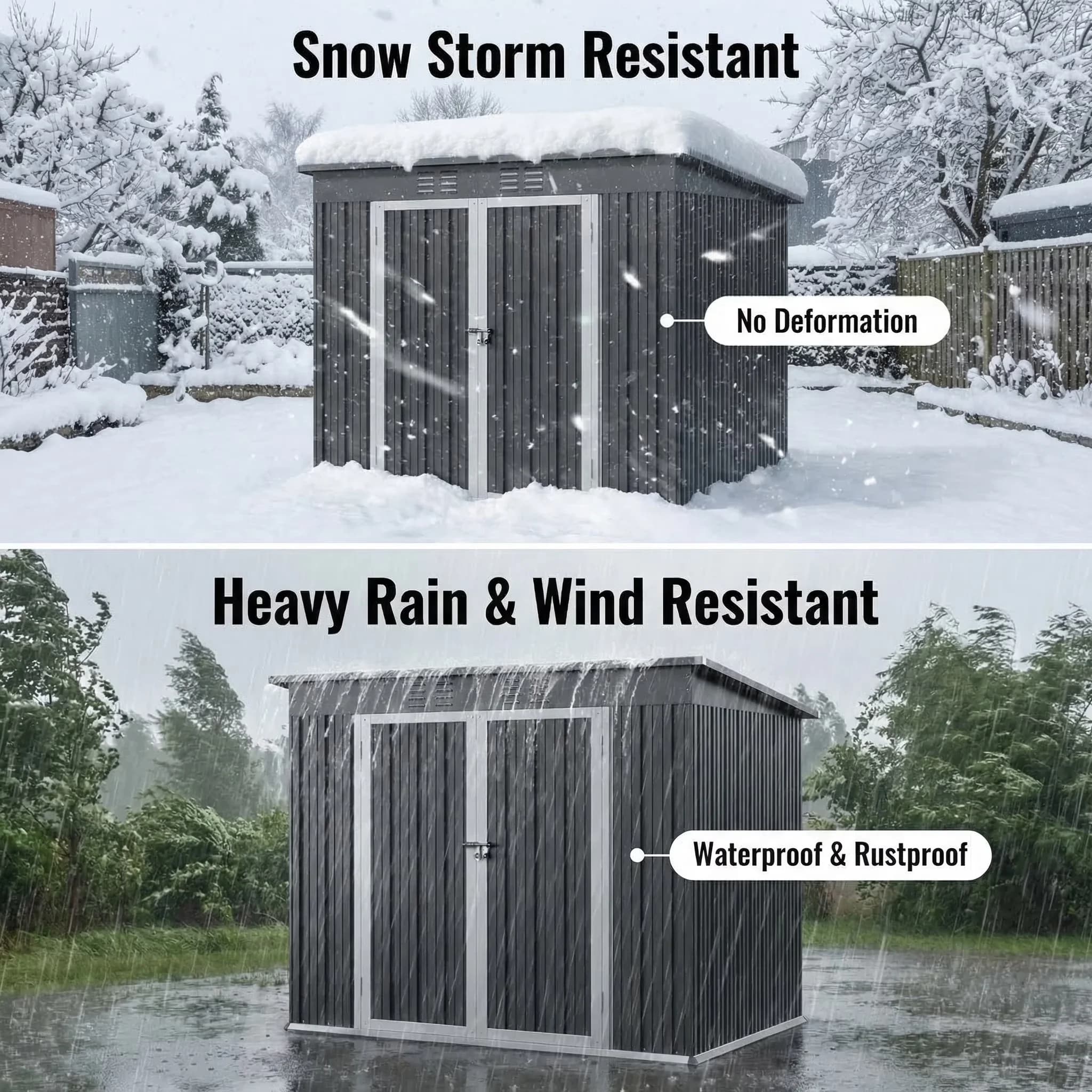 Professional Shed with Lockable Door, Storage, Lockable Double Doors Garden Tool - Metal Gray Model 7876E9