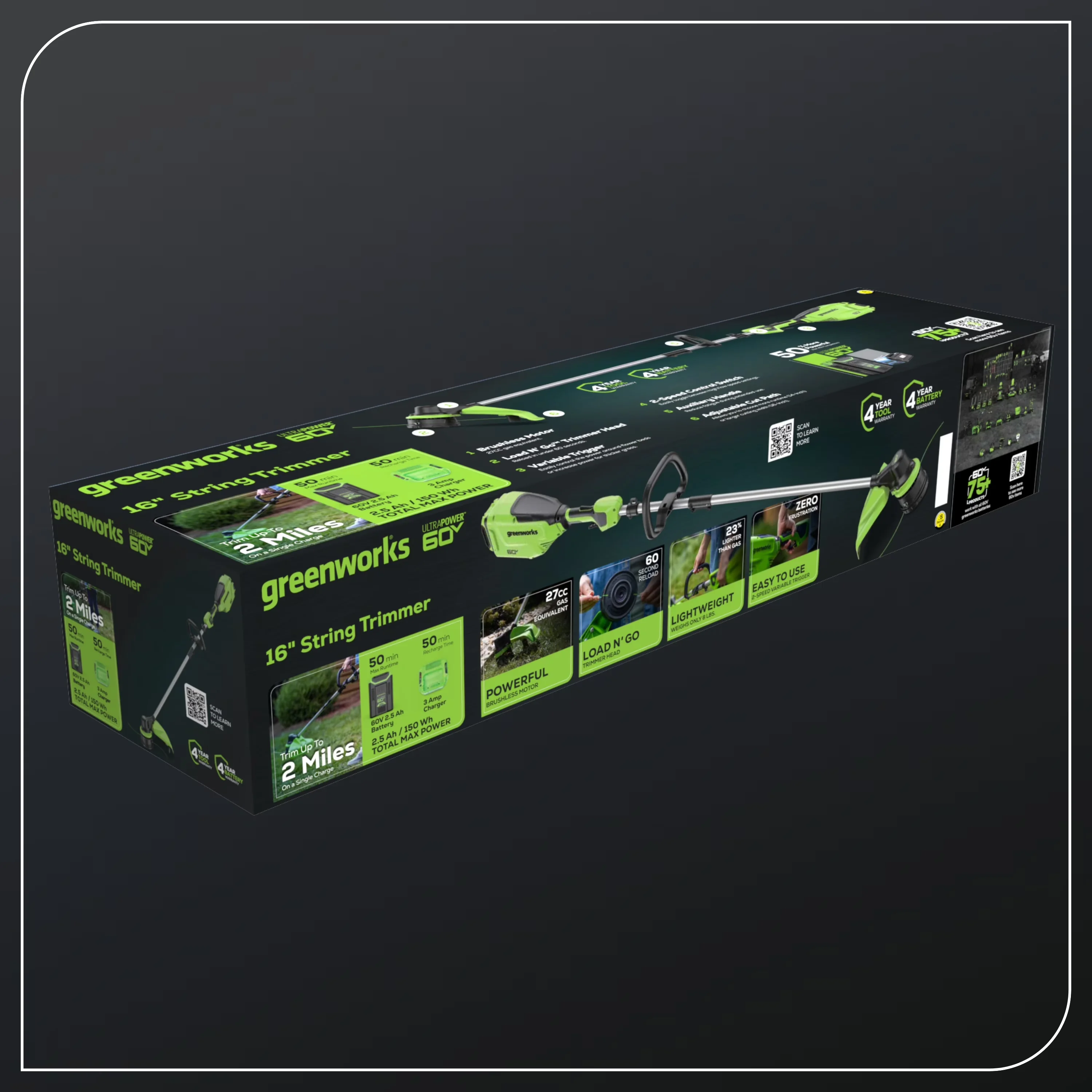 Versatile String Trimmer with Battery, 60V, Brushless - Green for Multiple Applications Model FA143A