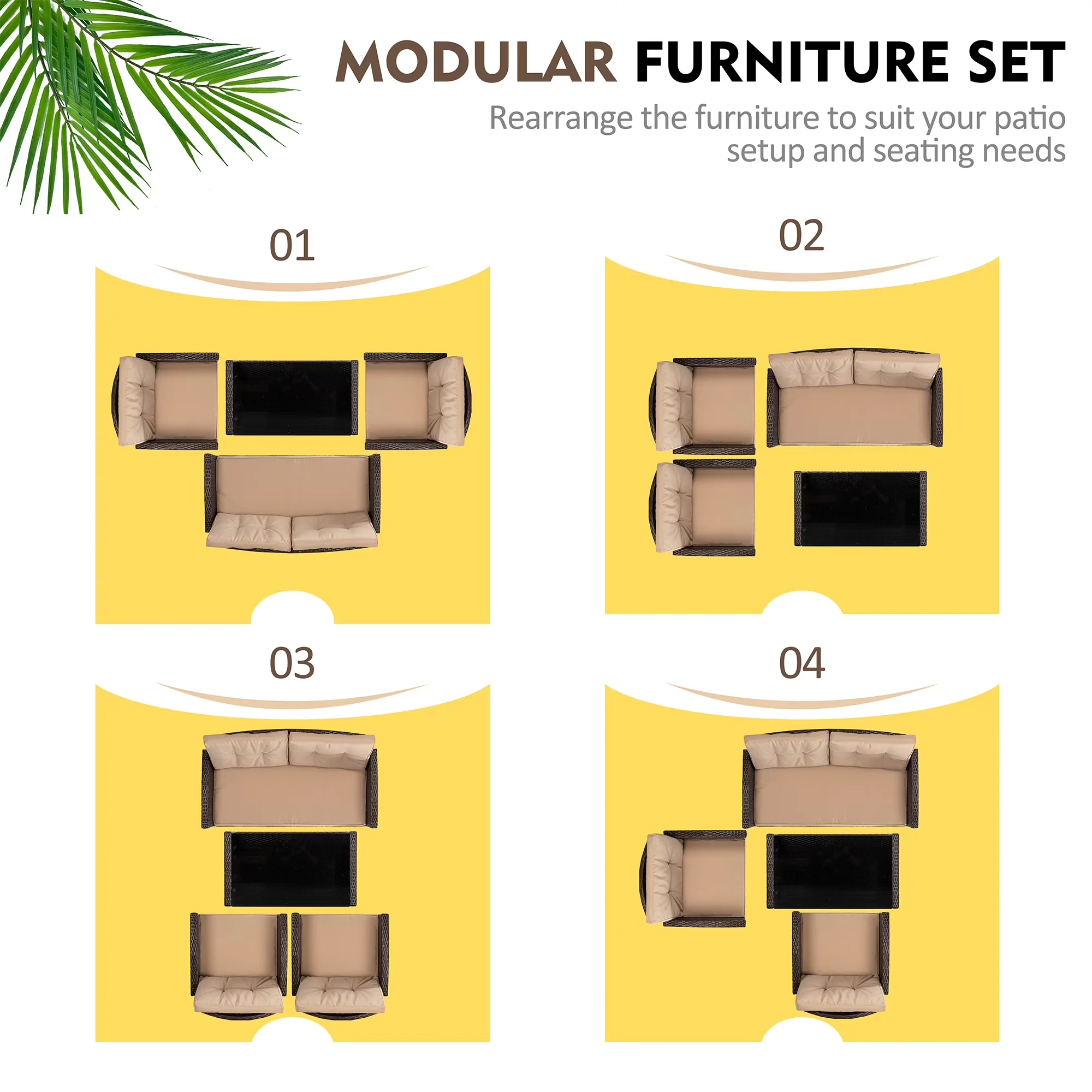 Durable Patio Dining Set with Cushion Table - Khaki Steel for Garden Pieces Model 70298C