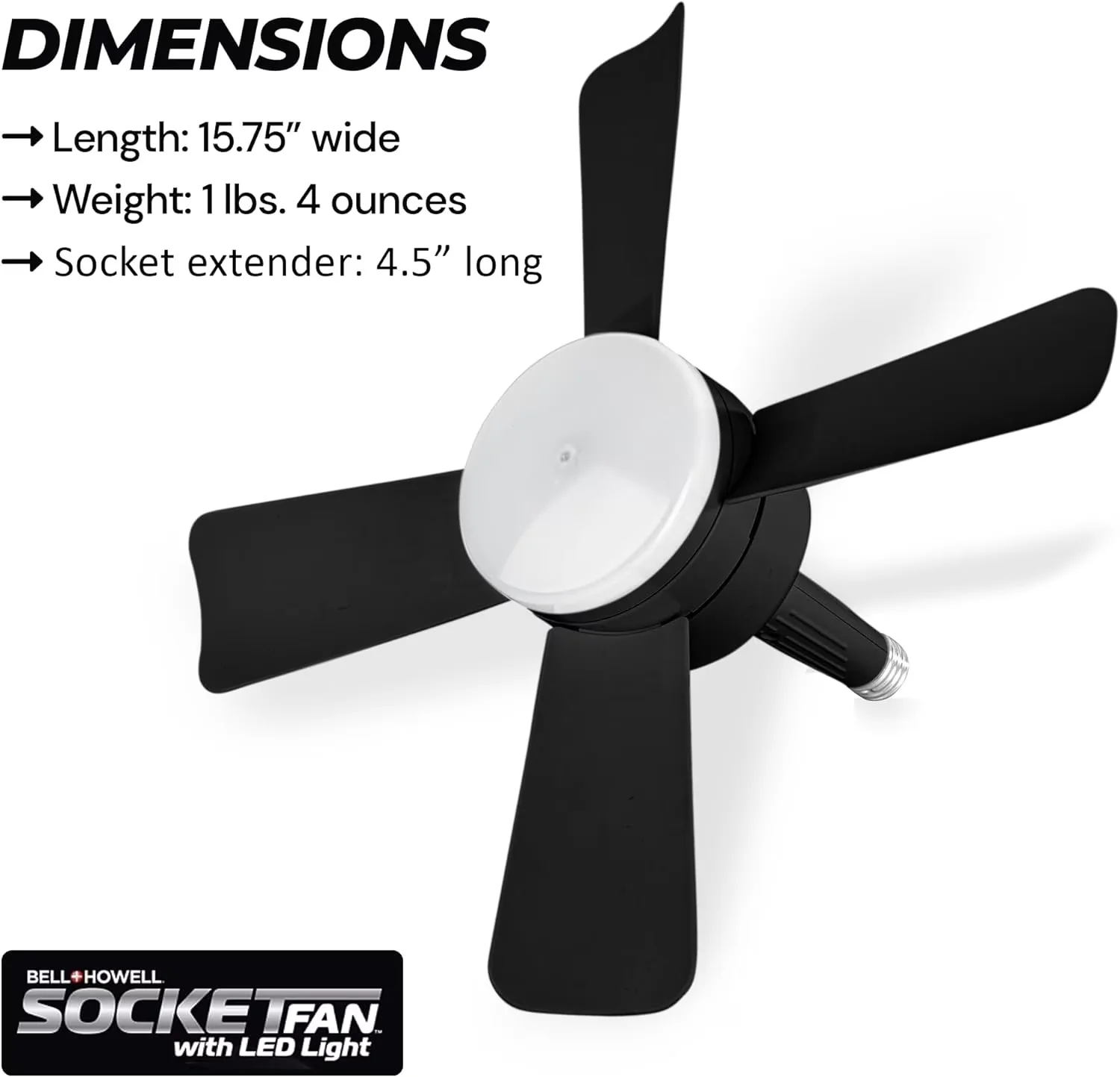 Compact Ceiling Fan with LED, Dimmable - Black for Living Room, Bedroom Model 05FDDF