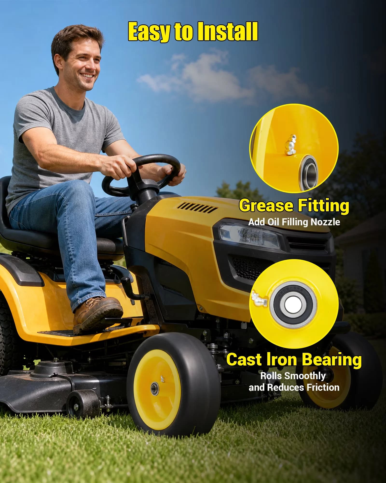 Sleek Lawn Mower Tire with Precision 3/4" & 5/8" Bearings, Replacement for Garden, Commercial - Model F58F2C