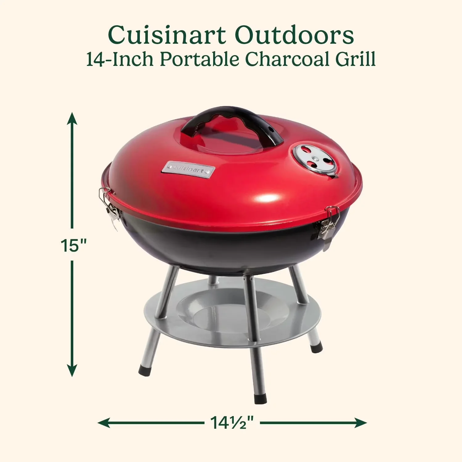 Charcoal Grill Efficient with Portable, Locking Lid, 14 Inch Tabletop Kettle - Steel Model 10B862