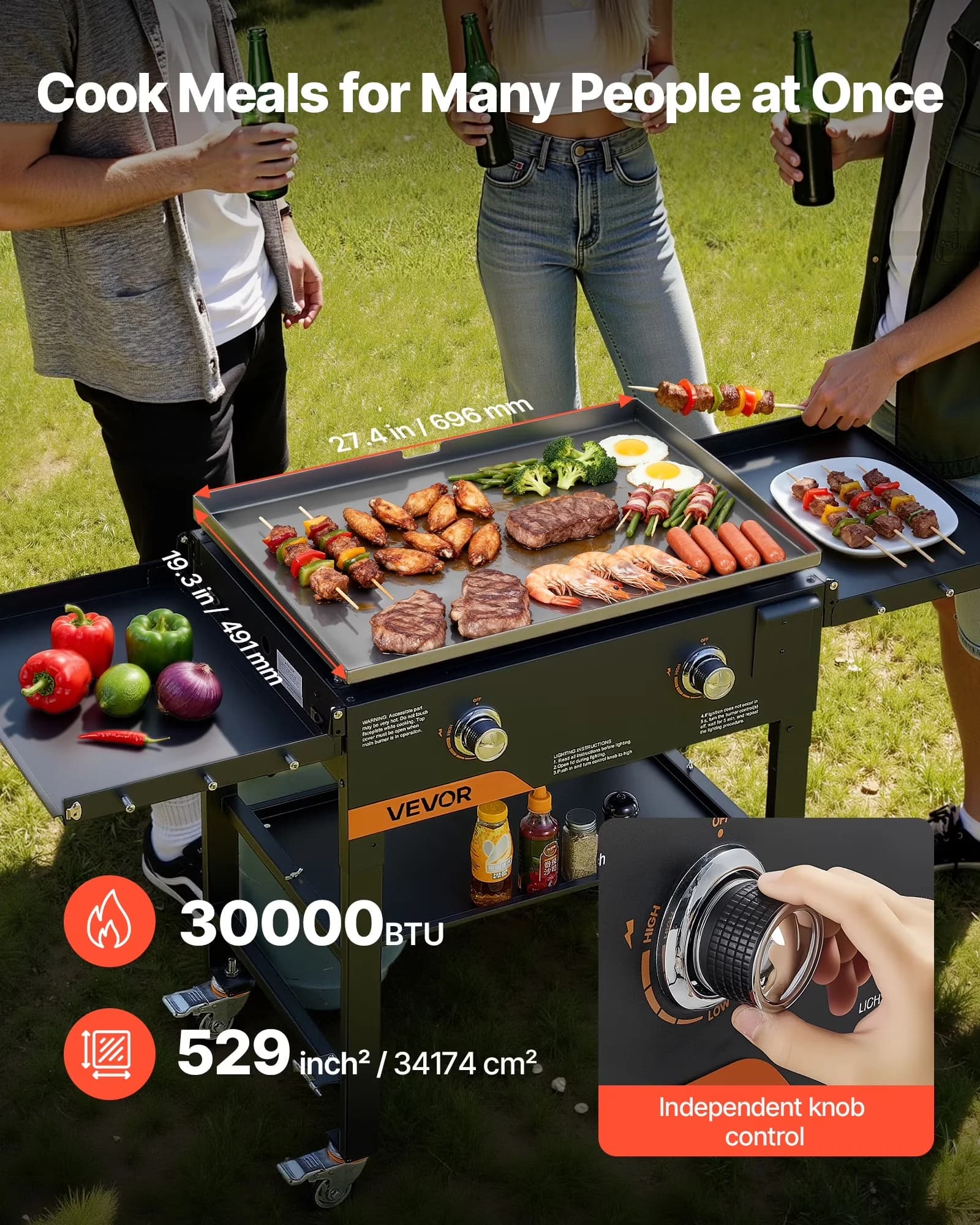 Flat Top Grill Stylish with 30000 BTU, 2-Burner, Gas Griddle - Carbon Steel Model CB82AE
