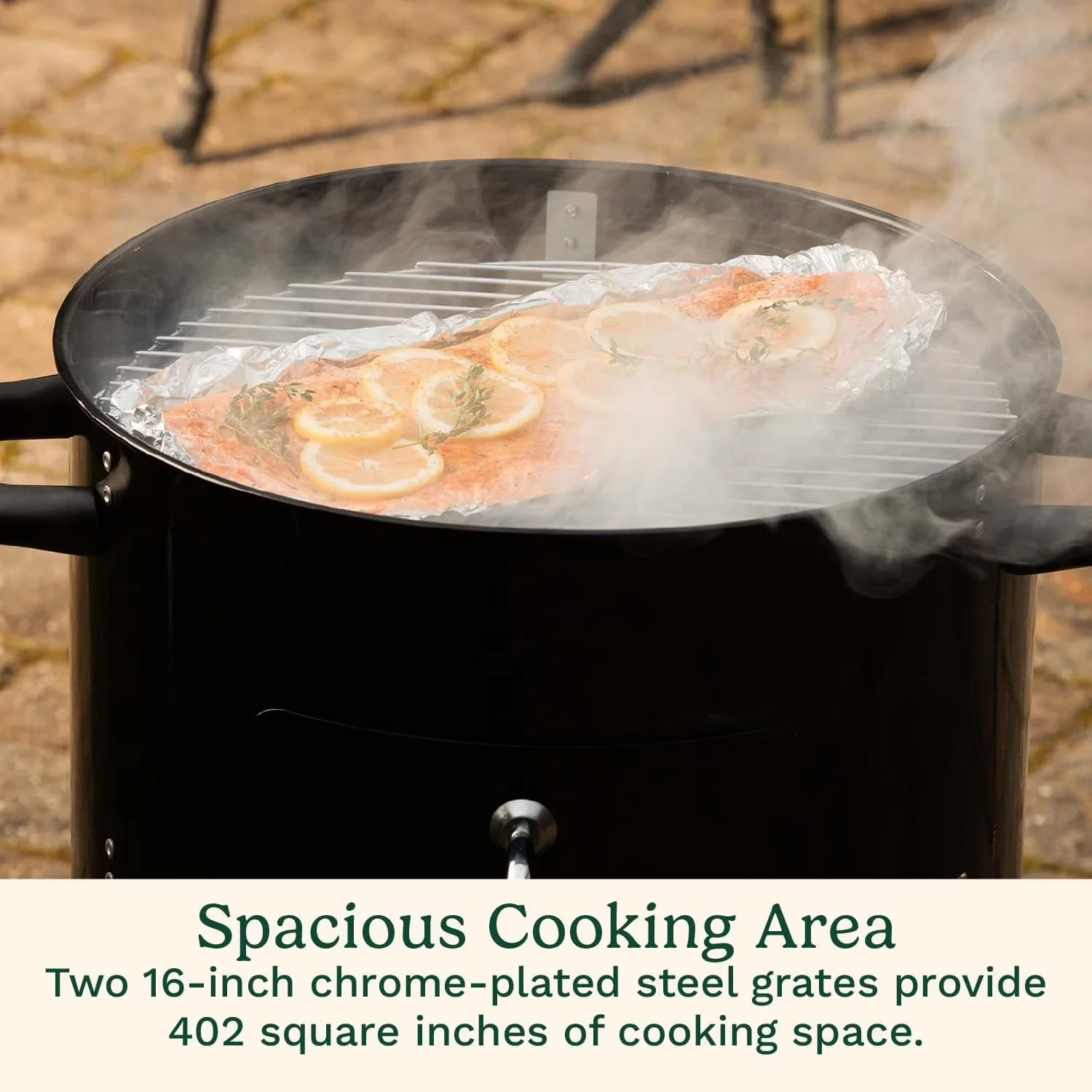 Versatile Smoker with 16" Vertical Charcoal - Black Stainless Steel, Porcelain Model 72EFE5