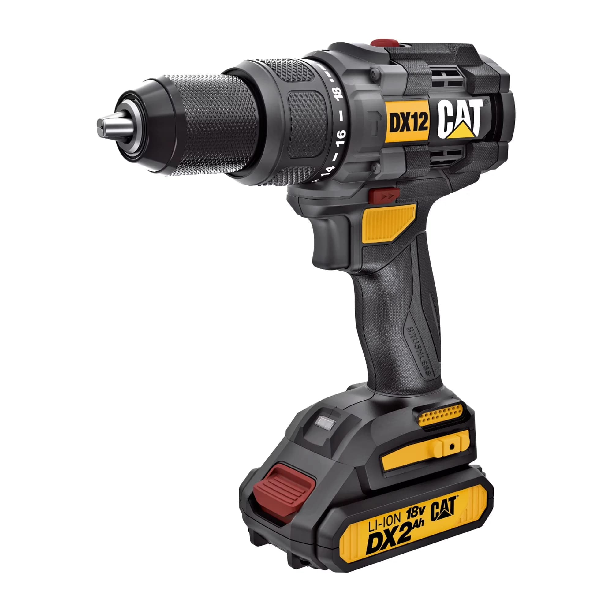 Sleek Drills Driver with Battery, 18V, Caterpillar Cat® DX12 18V 1 - Multicolor 1/2 in Model B5CA8A
