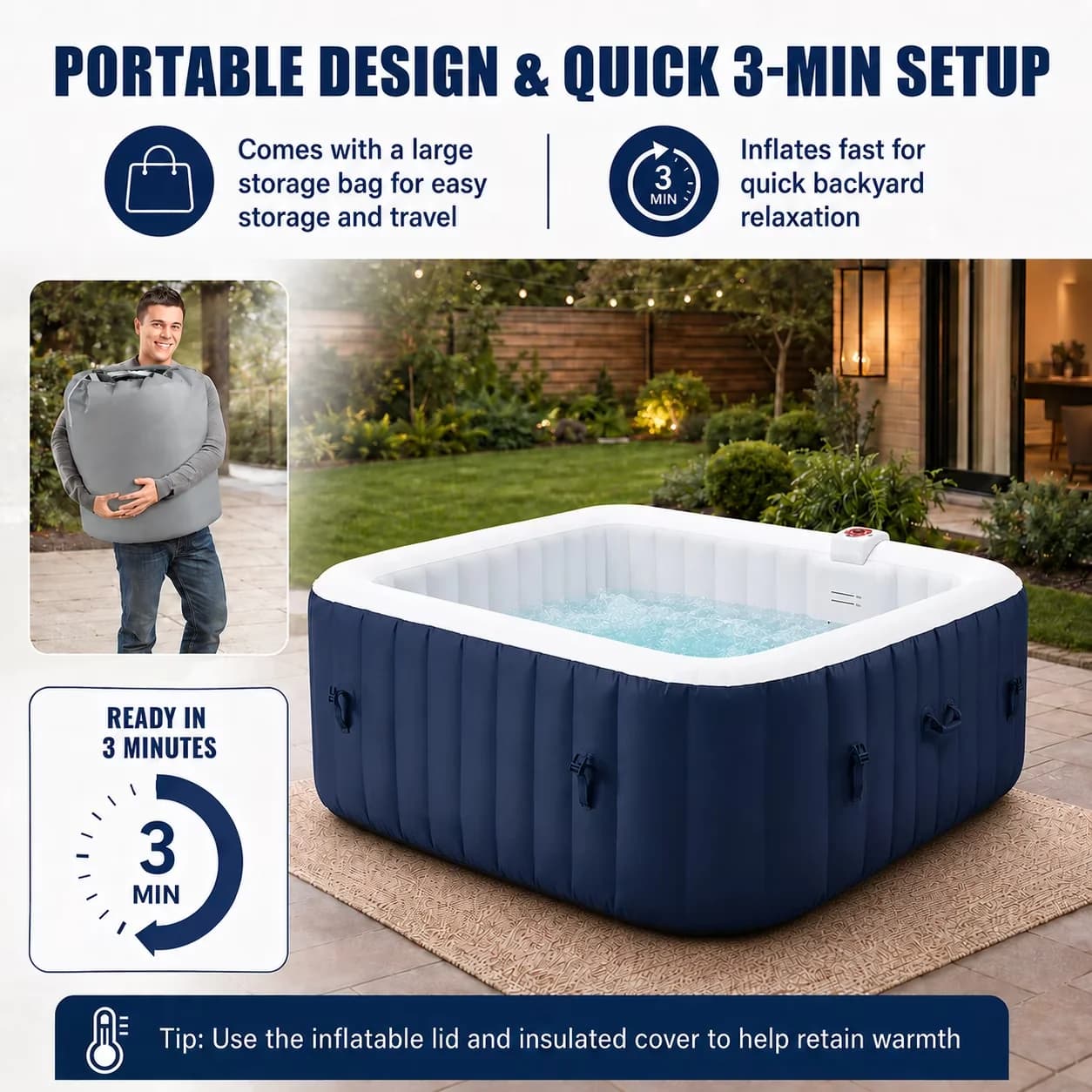 Essential Hot Tub with Insulated, Led Display, Inflatable - 4-6 - Low Maintenance Model FDA618